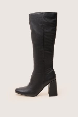 Apology Black Pu Knee High Block Heel Boots