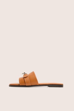 Radiance Wide Fit Brown Buckle Trim Flat Sandals