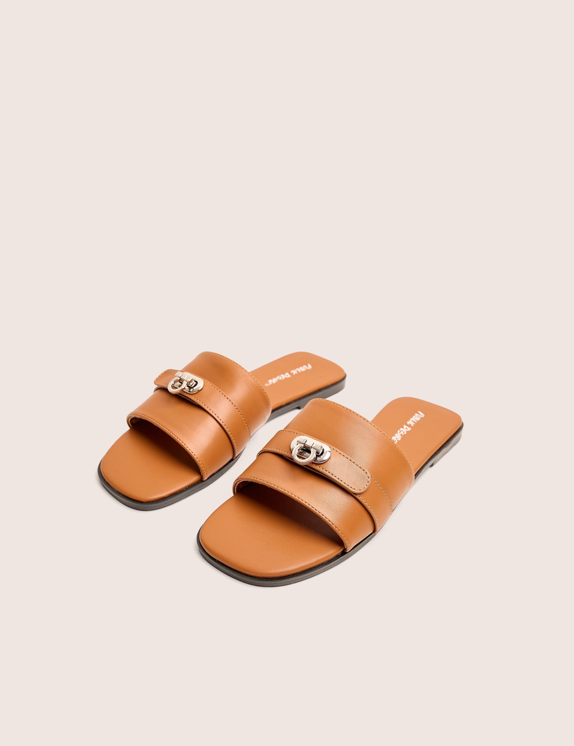 Radiance Wide Fit Brown Buckle Trim Flat Sandals - Image 3