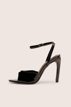Caught on Black Peep Toe Curved High Heel