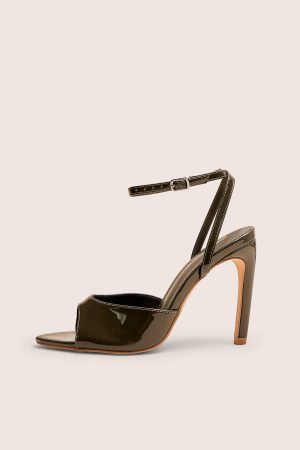 Caught on Olive Peep Toe Curved High Heel