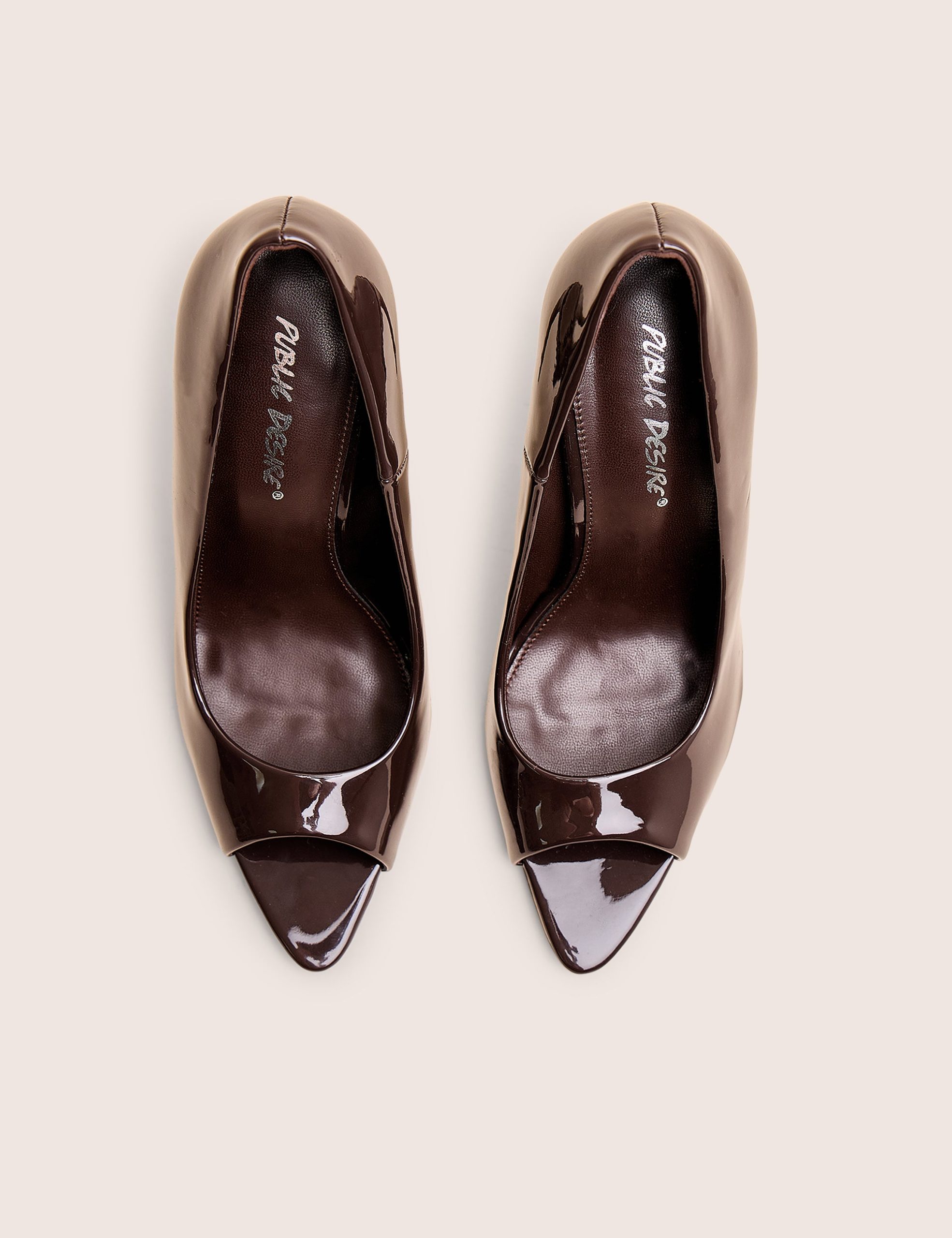 Complicated Brown Patent Peep Toe Court Shoes - Image 3