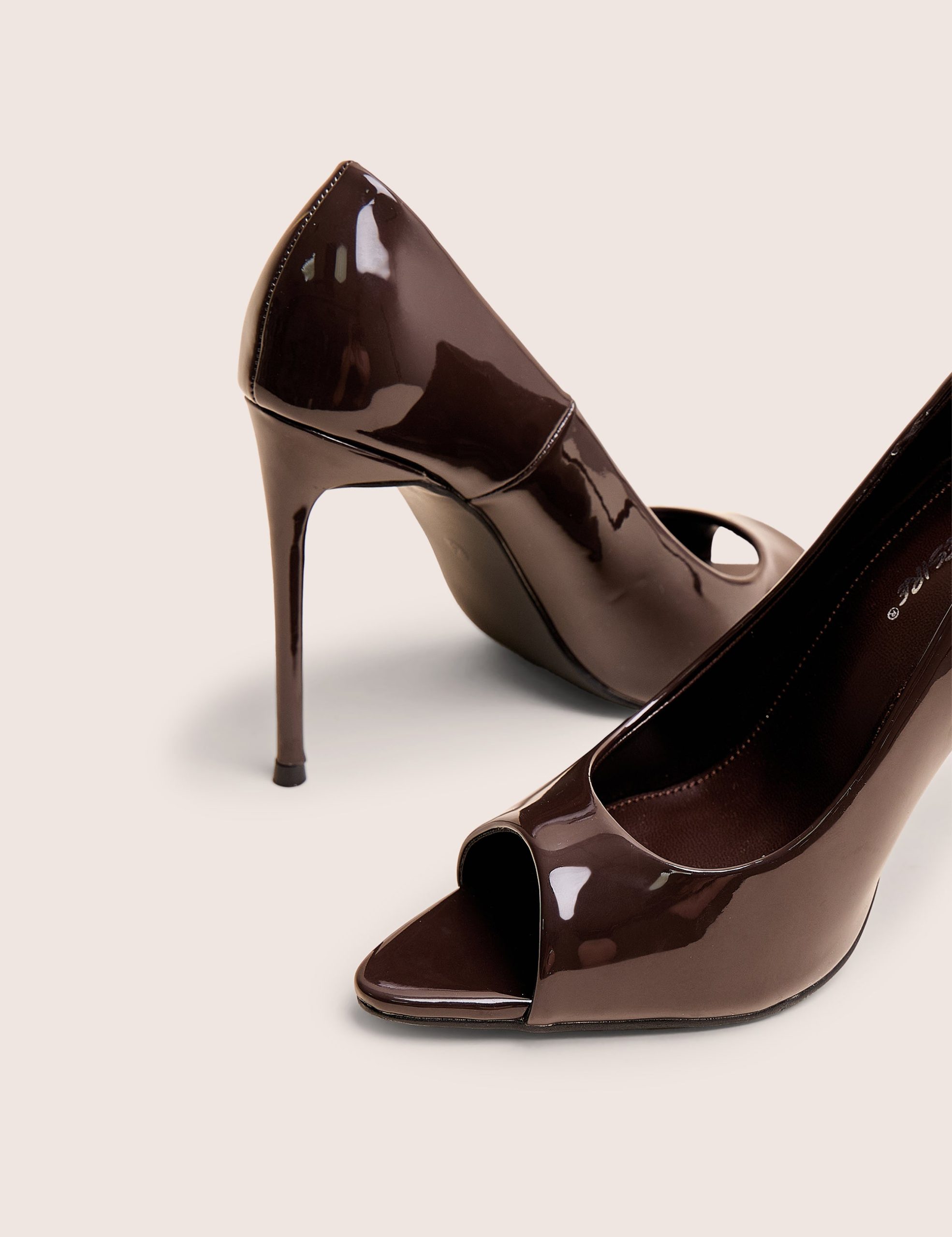 Complicated Brown Patent Peep Toe Court Shoes - Image 5