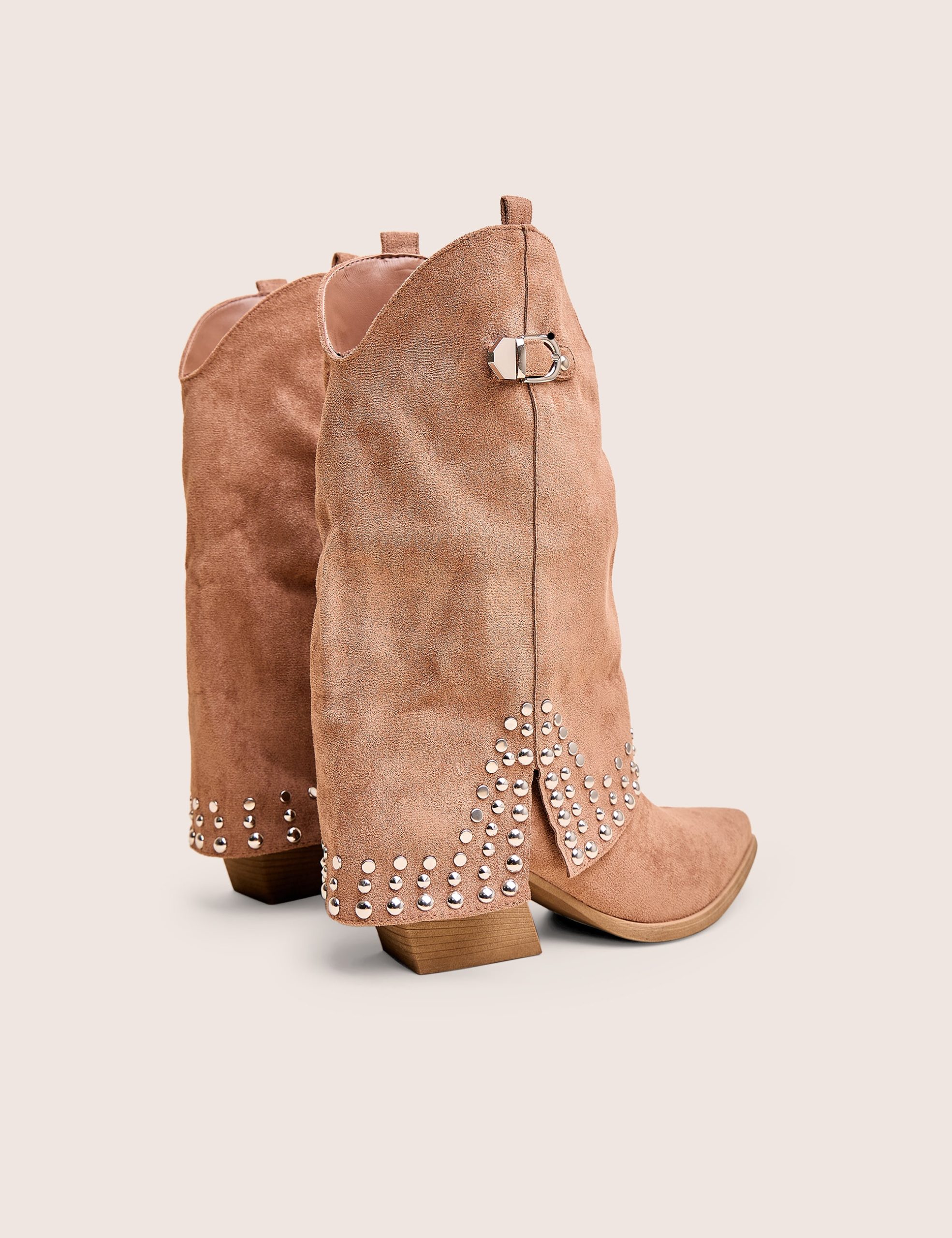 Dalton Tan Fold Over Suede Studded Western Ankle Boots - Image 3