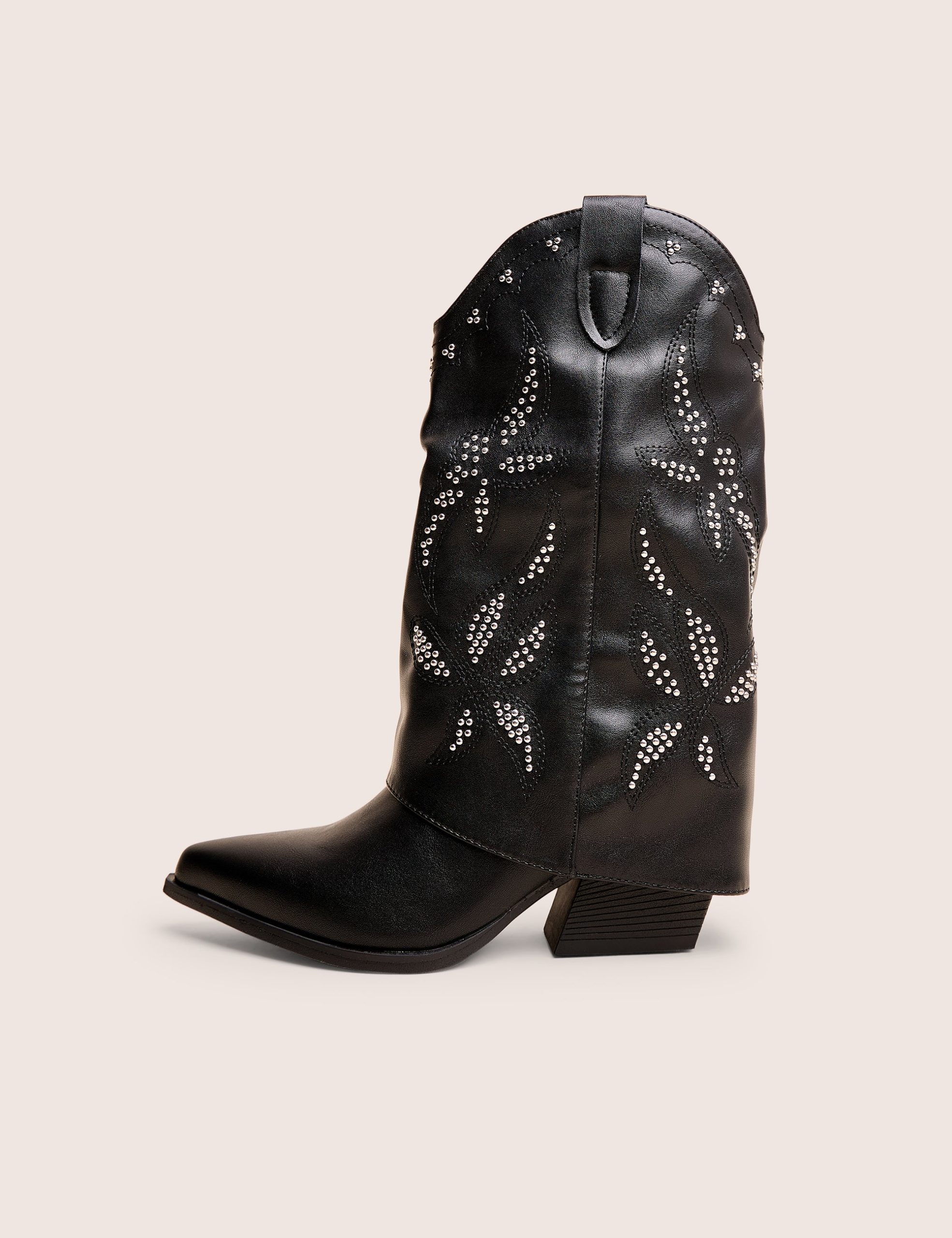 Dixie Black Fold Over Studded Western Ankle Boots