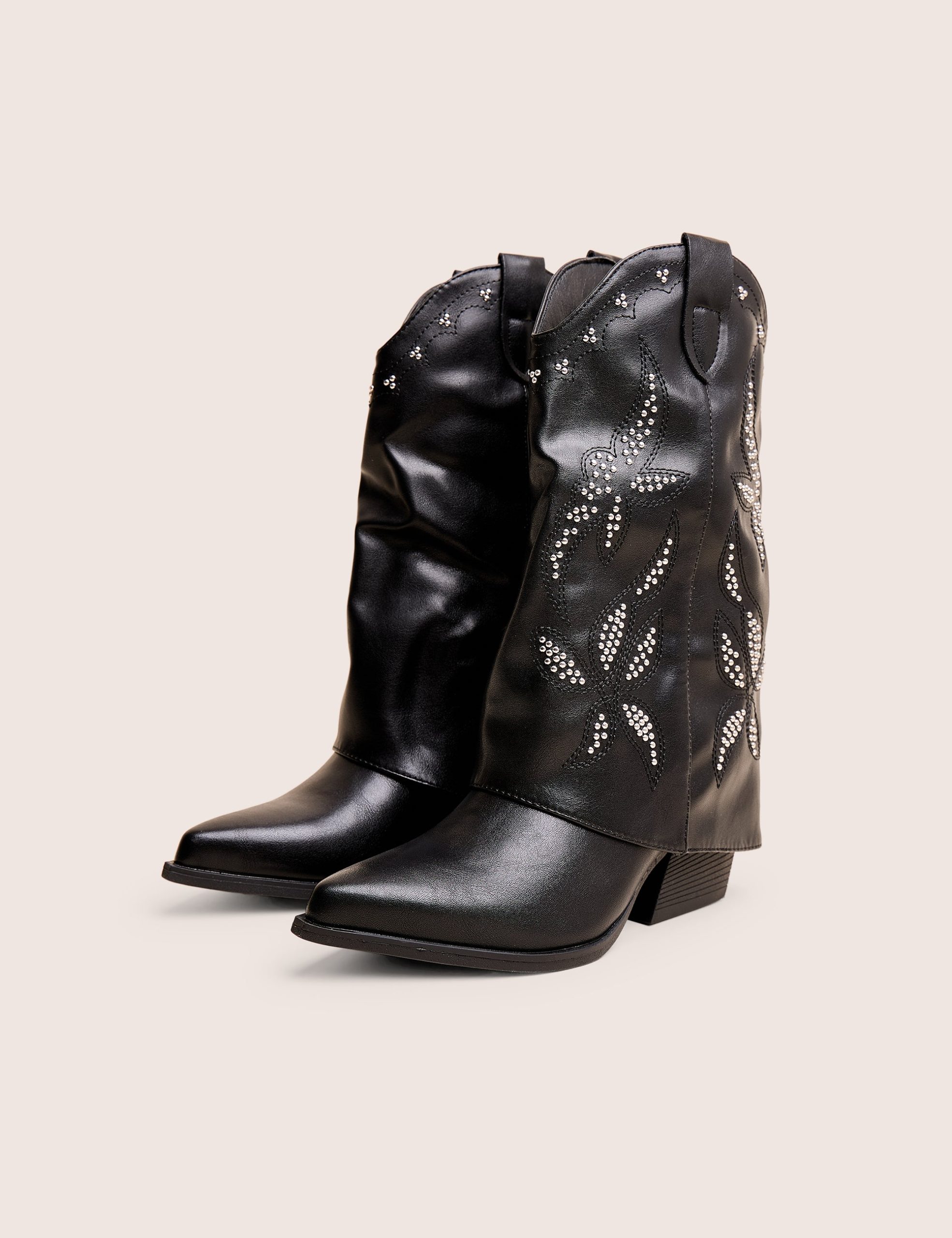 Dixie Black Fold Over Studded Western Ankle Boots - Image 2