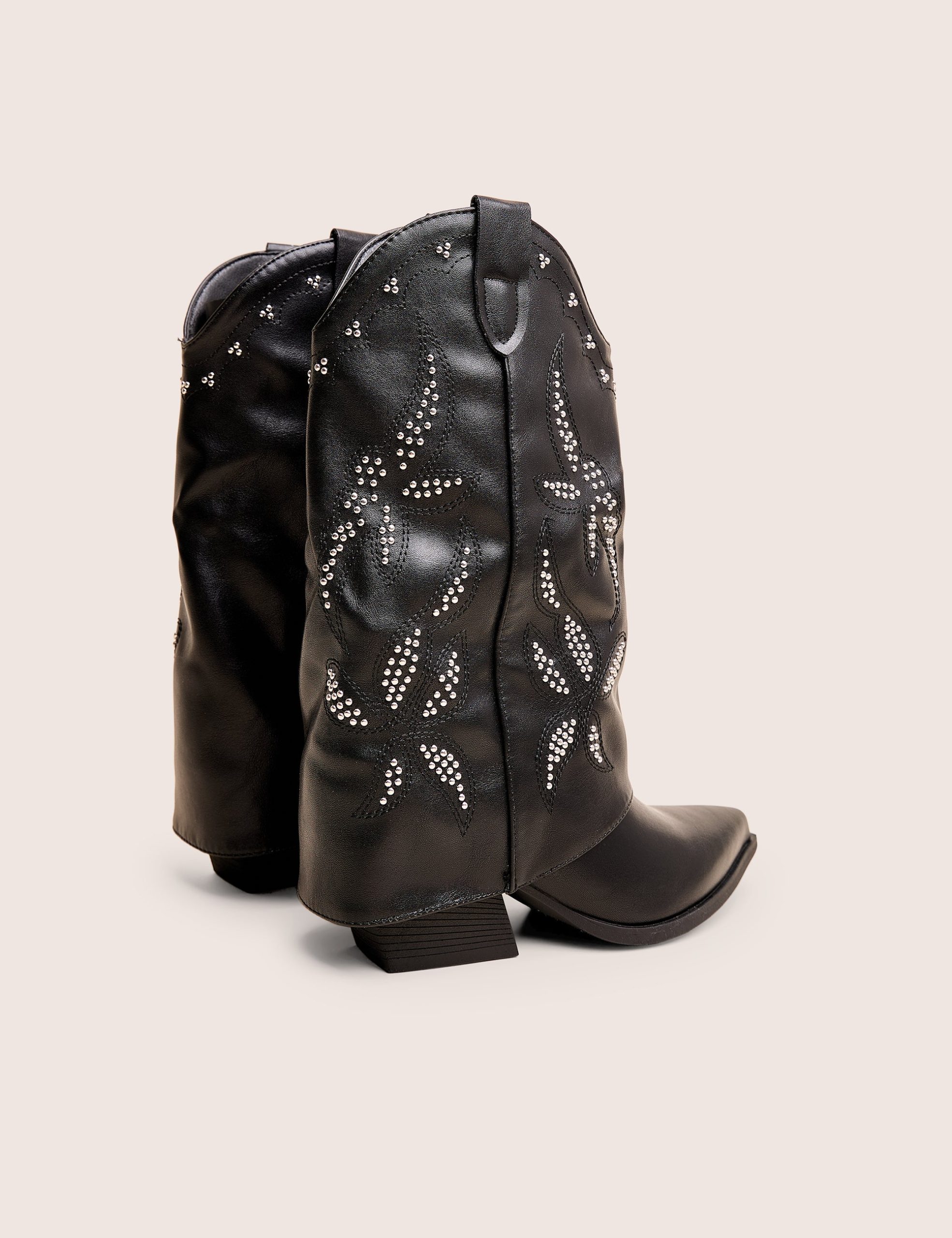 Dixie Black Fold Over Studded Western Ankle Boots - Image 3