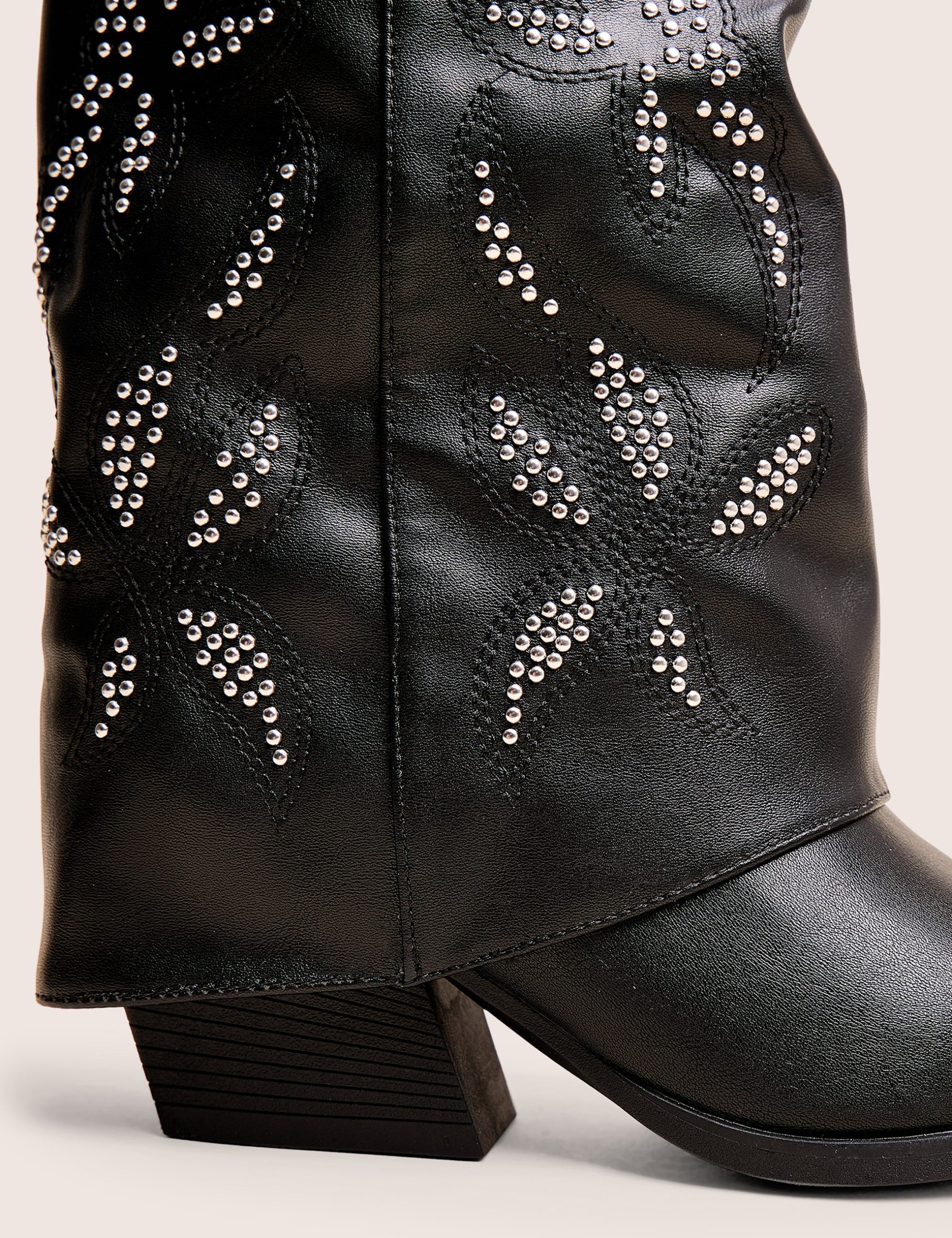 Dixie Black Fold Over Studded Western Ankle Boots - Image 4