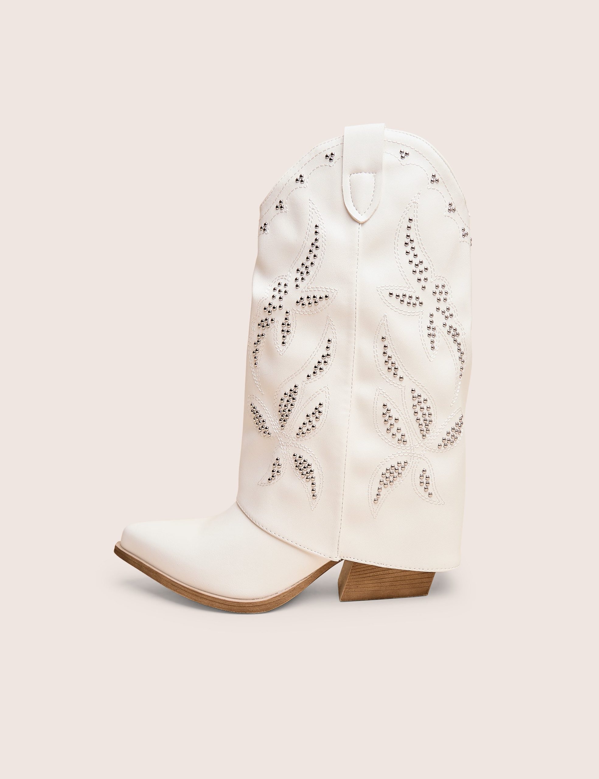 Dixie White Fold Over Studded Western Ankle Boots
