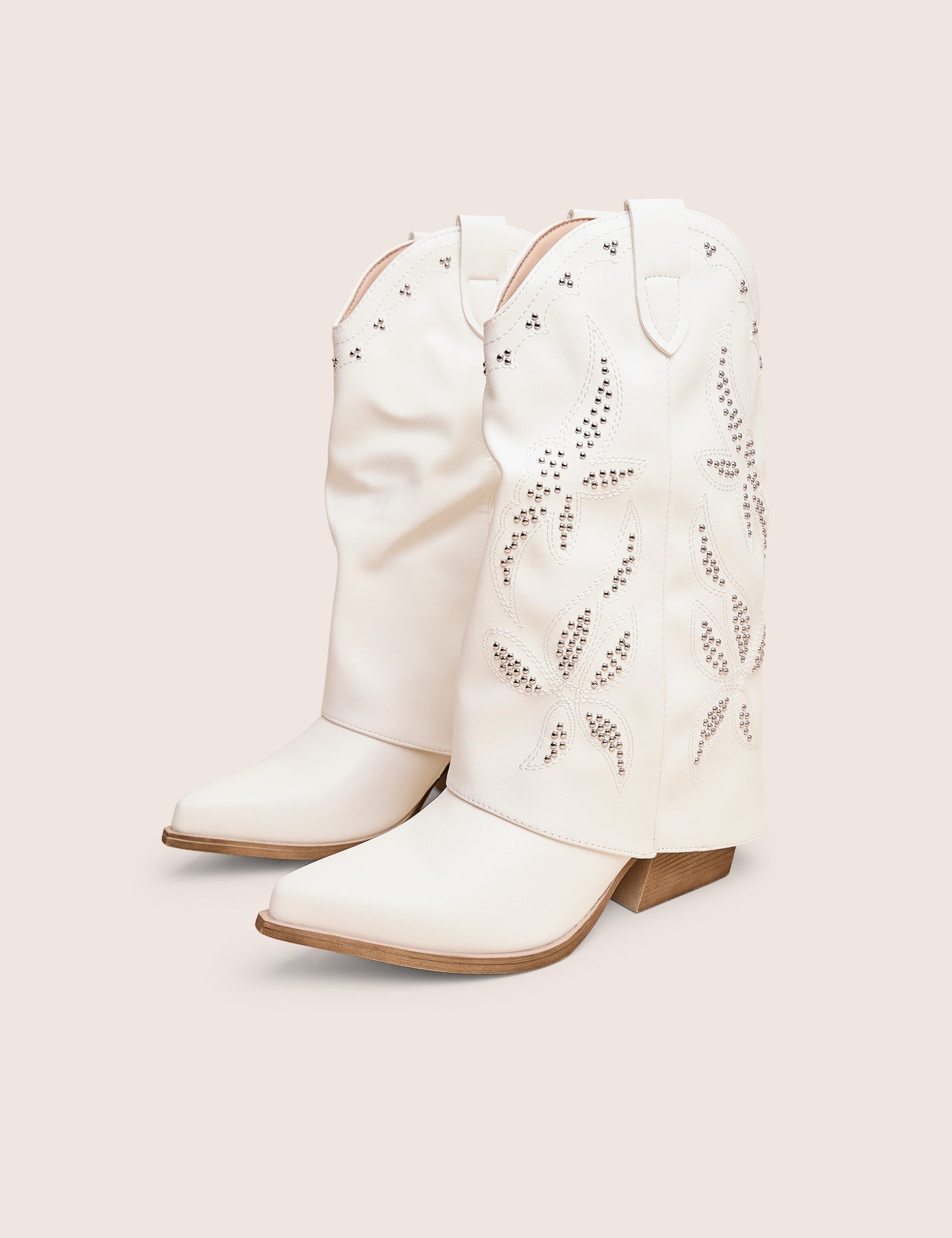 Dixie White Fold Over Studded Western Ankle Boots - Image 2