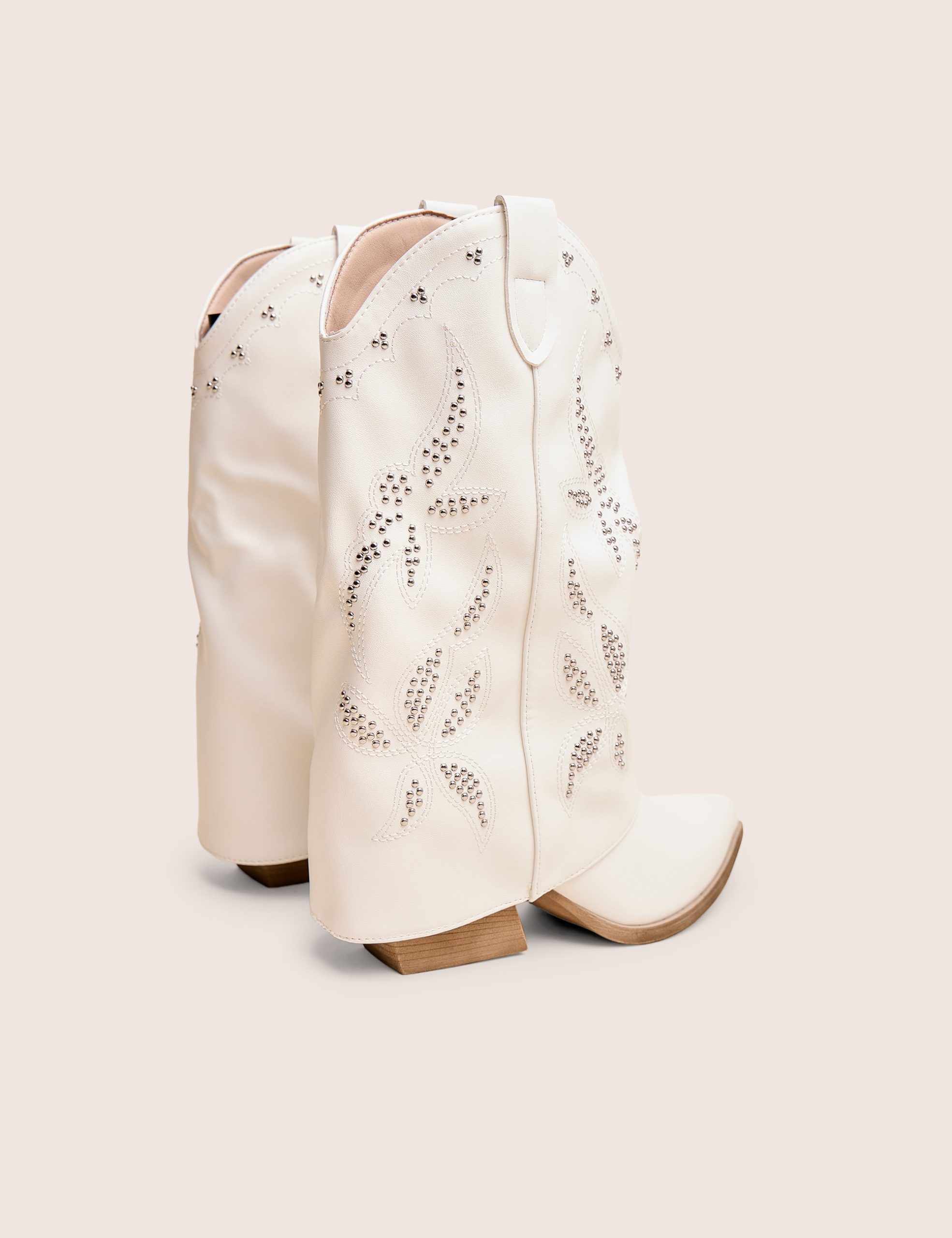 Dixie White Fold Over Studded Western Ankle Boots - Image 3