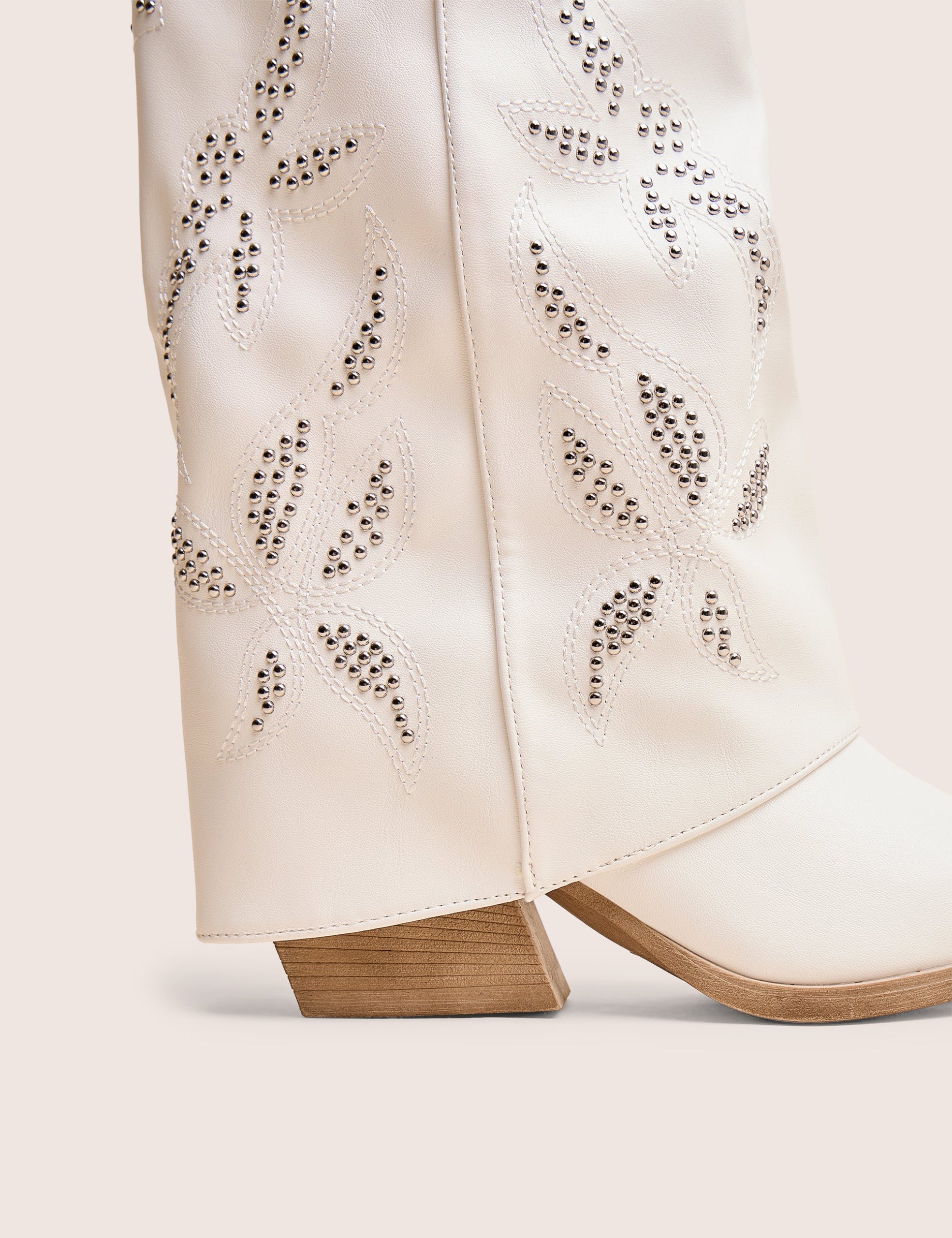 Dixie White Fold Over Studded Western Ankle Boots - Image 4