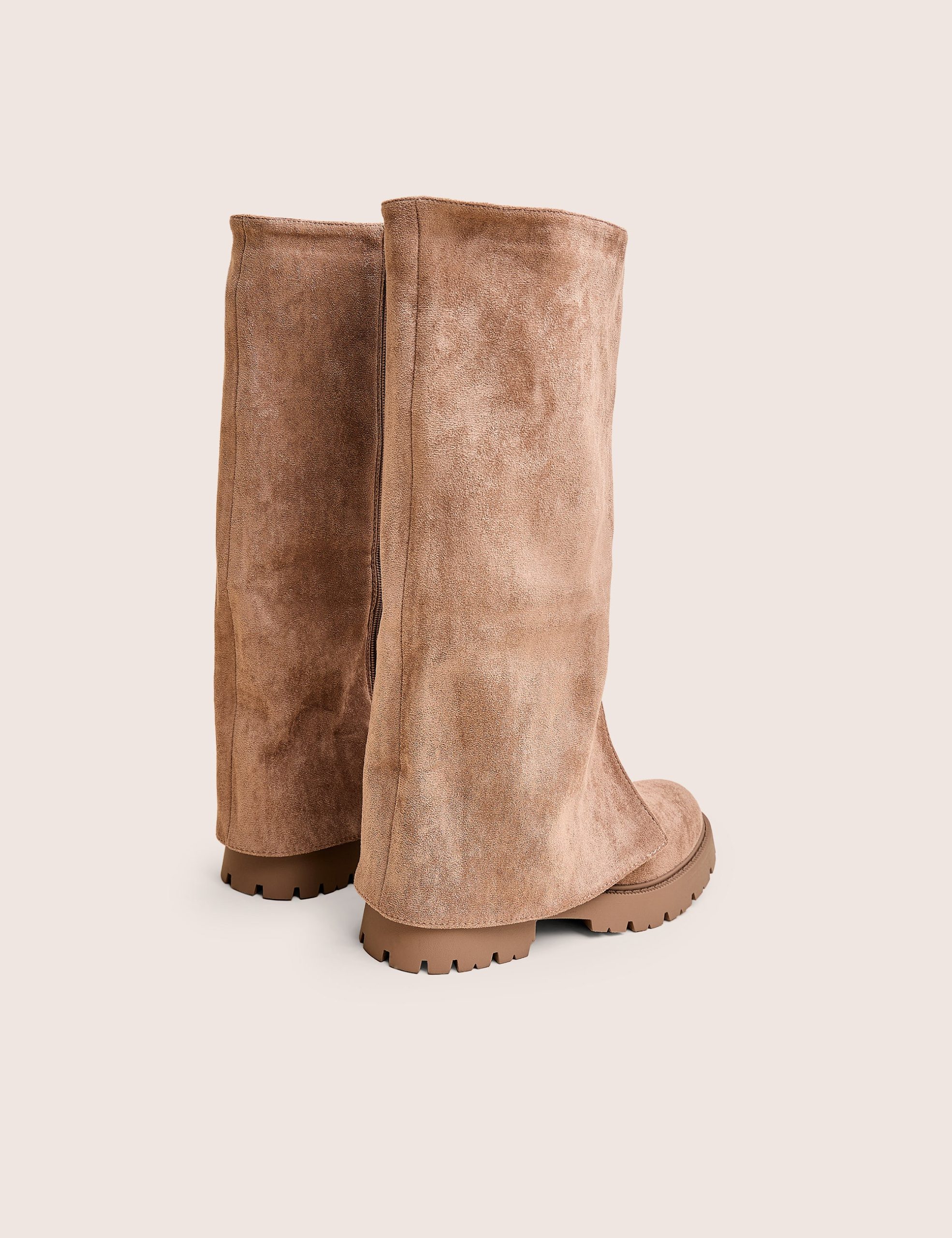 Dusty Beige Chunky Sole Faux Suede Fold Over Boots - Image 3