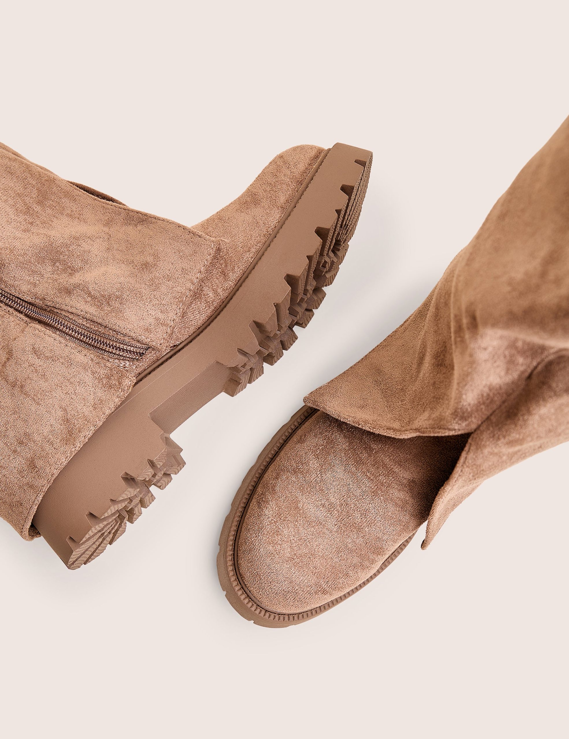 Dusty Beige Chunky Sole Faux Suede Fold Over Boots - Image 4