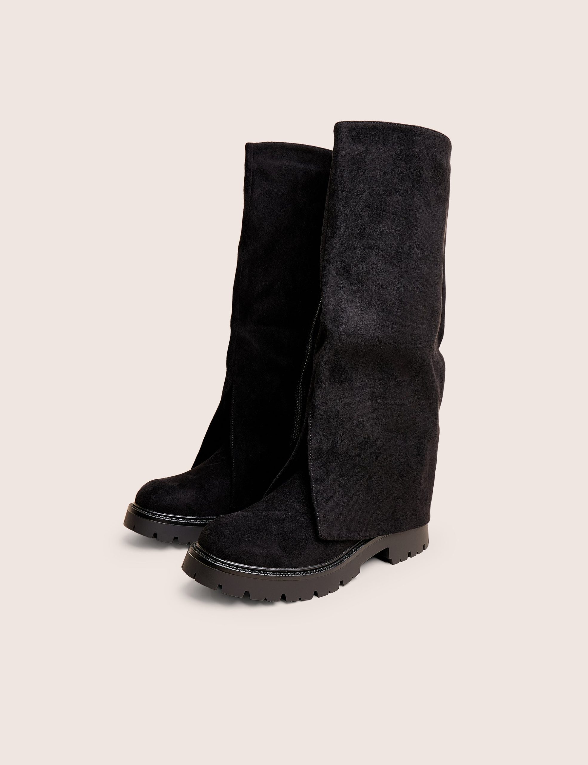 Dusty Black Chunky Sole Faux Suede Fold Over Boots - Image 2