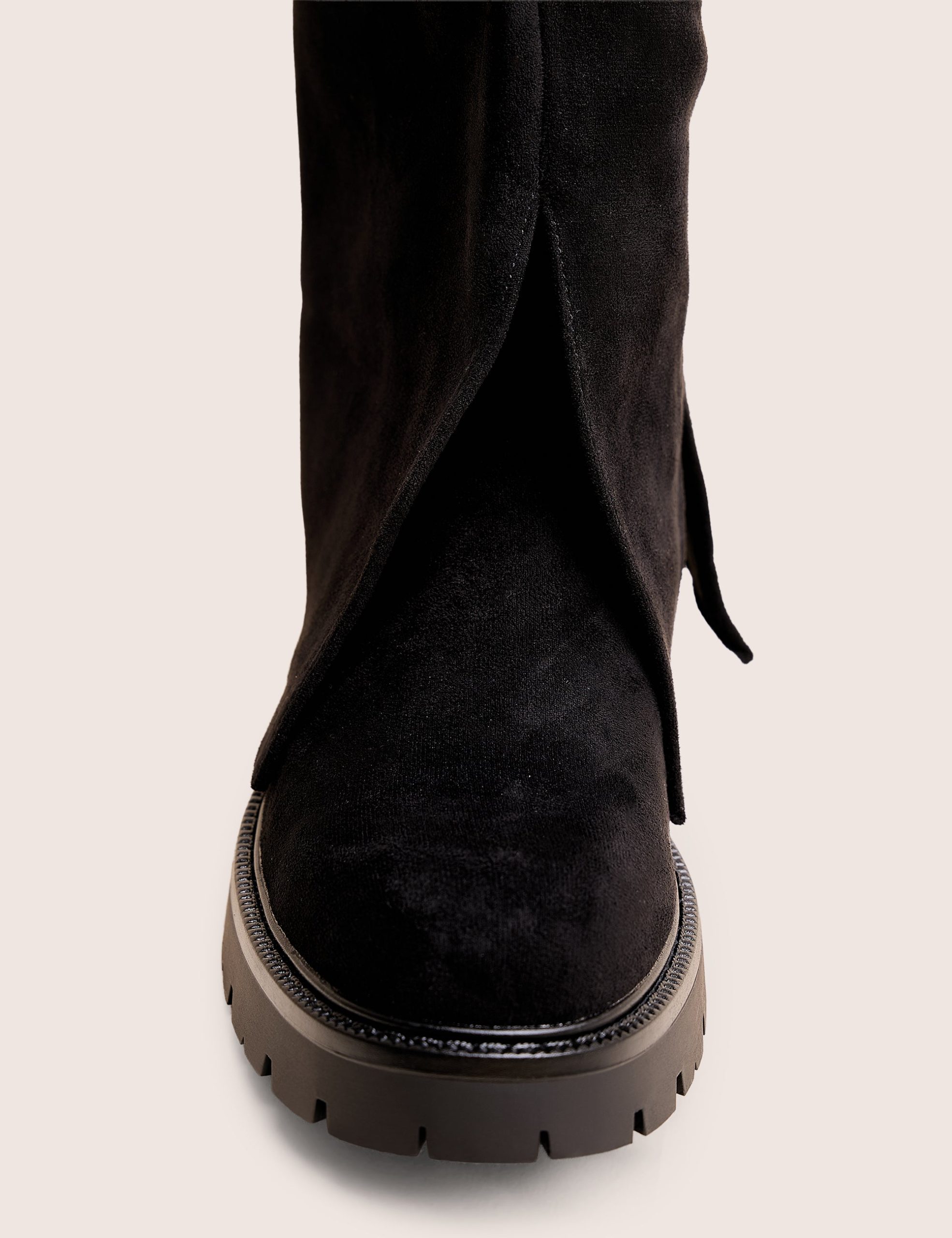 Dusty Black Chunky Sole Faux Suede Fold Over Boots - Image 4