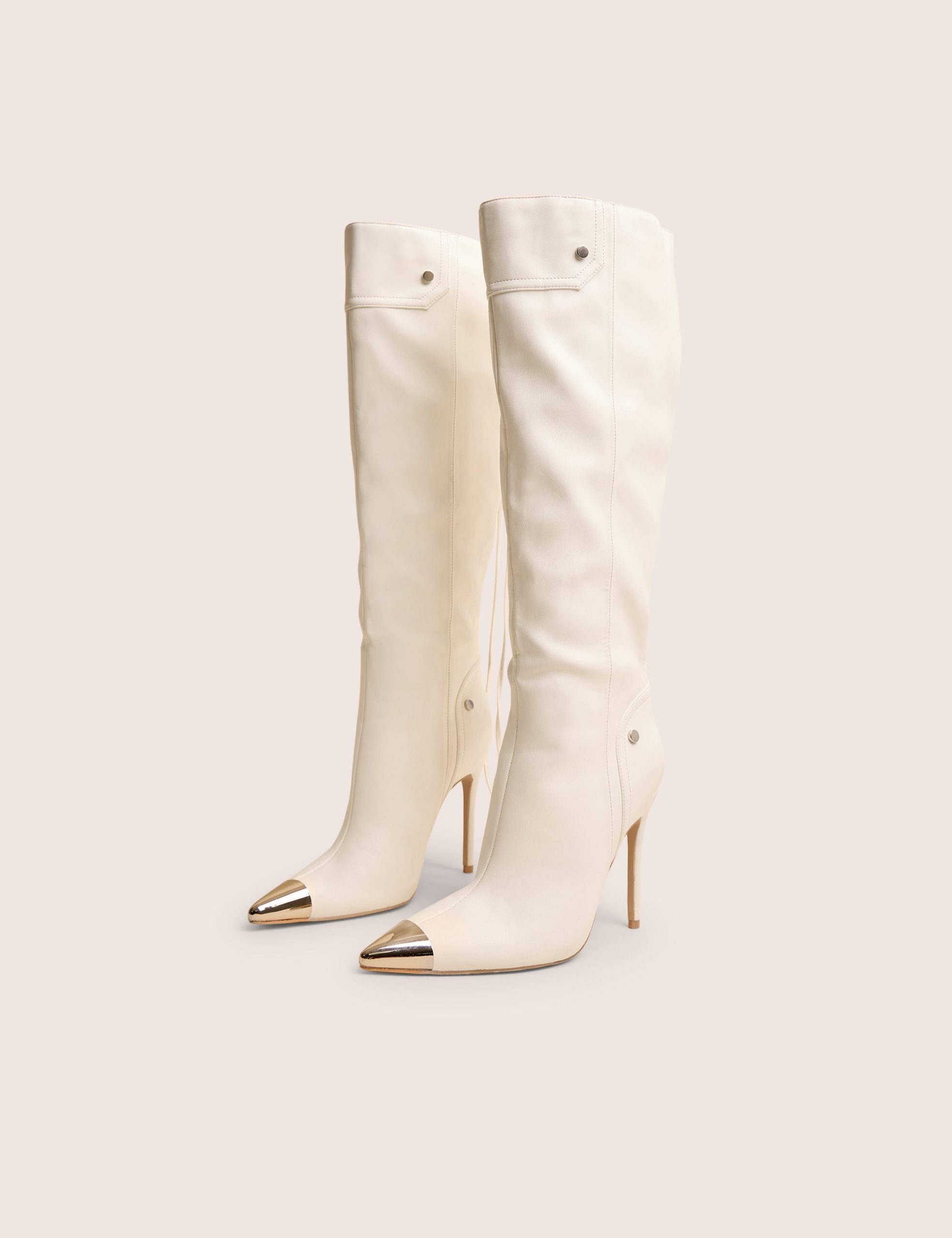 Finest White Toe Cap Detail Pointed Knee High Boots - Image 3