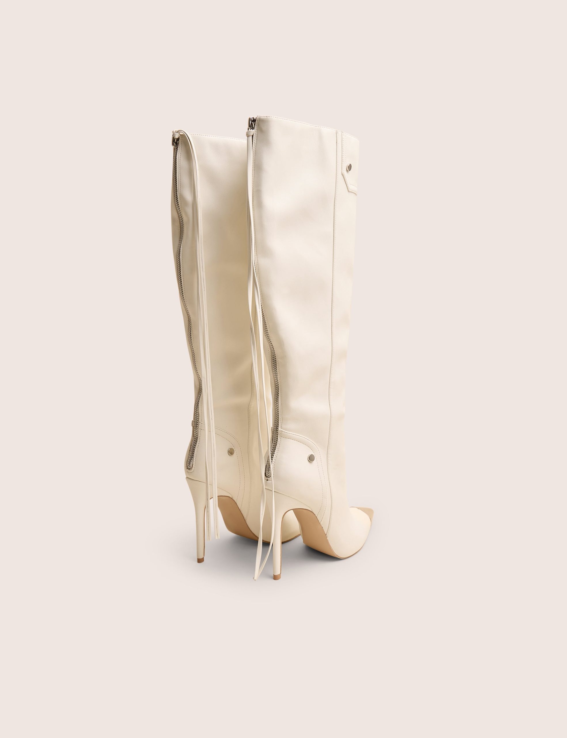 Finest White Toe Cap Detail Pointed Knee High Boots - Image 4