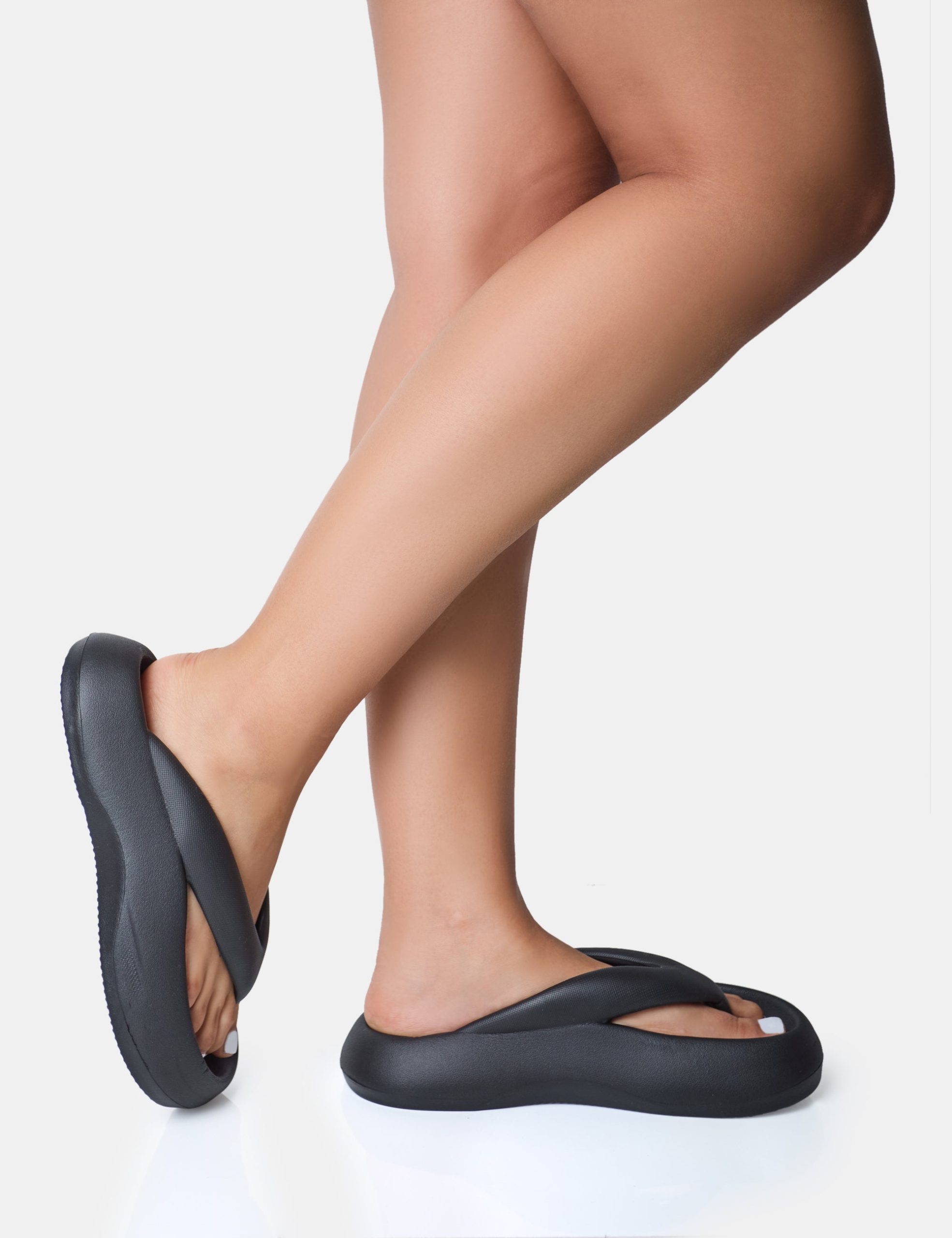 Guilty Black Chunky Toe Post Slider Sandals - Image 2