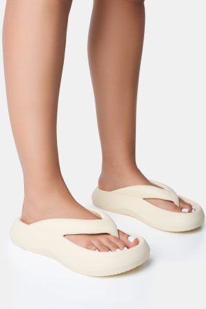 Guilty Cream Chunky Toe Post Slider Sandals