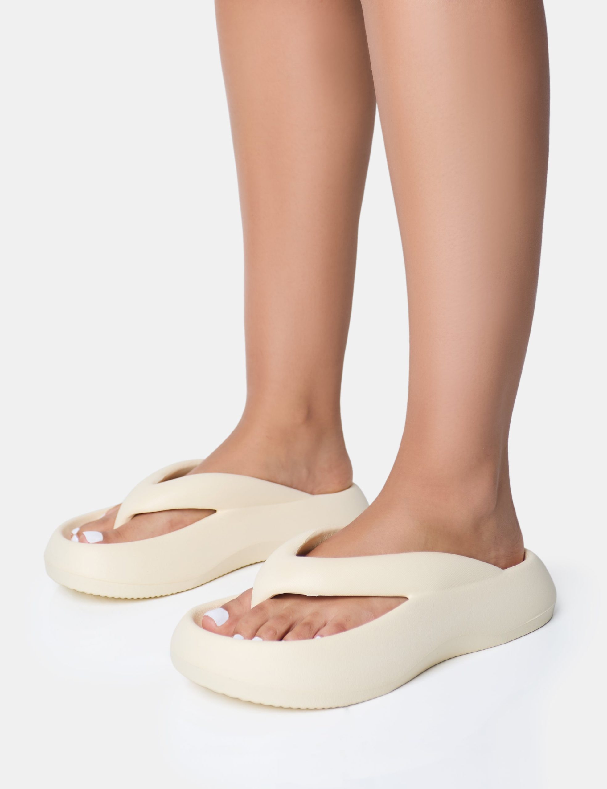 Guilty Cream Chunky Toe Post Slider Sandals - Image 4