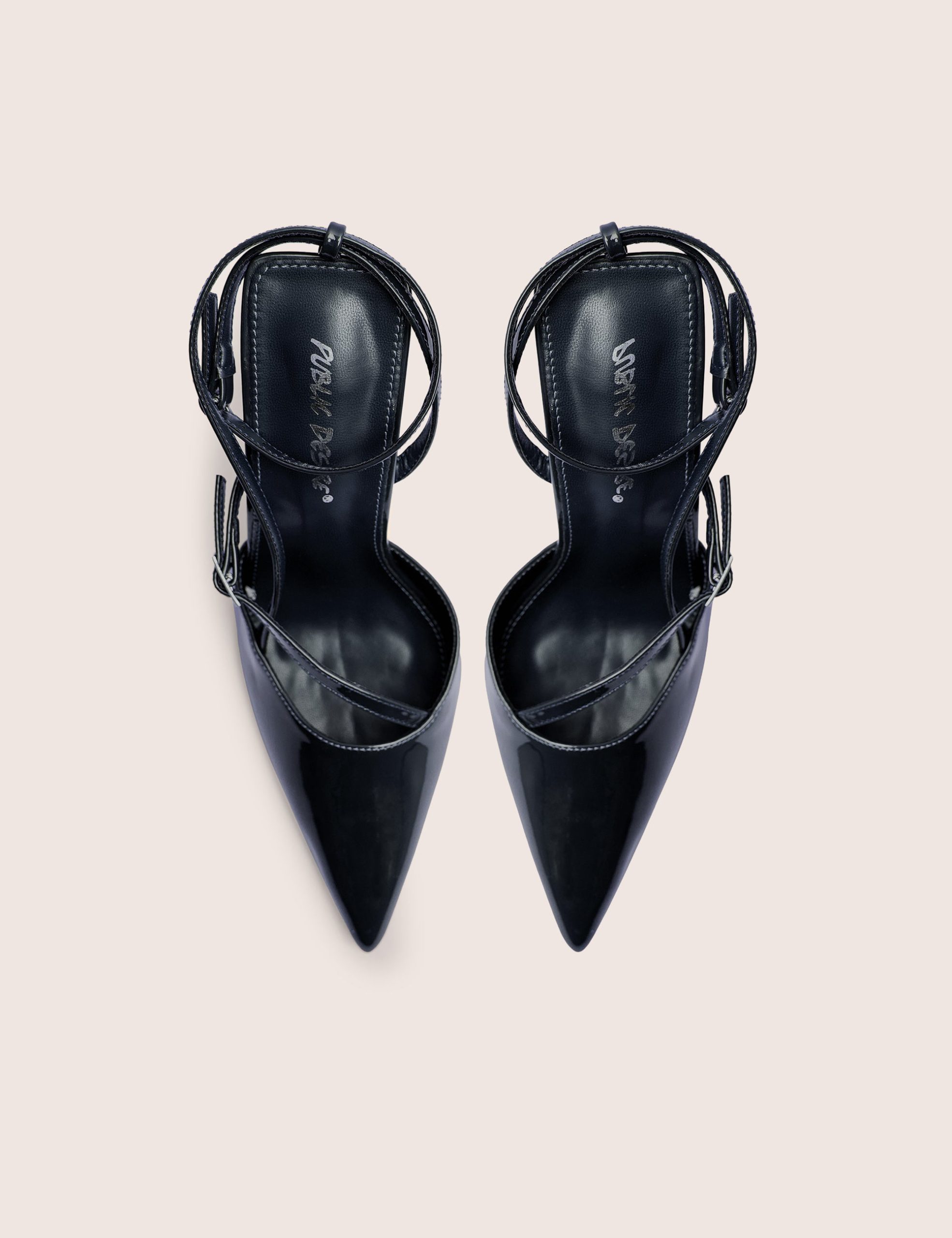 Idol Navy Patent Buckle Strappy Detail Stiletto Court High Heels - Image 6