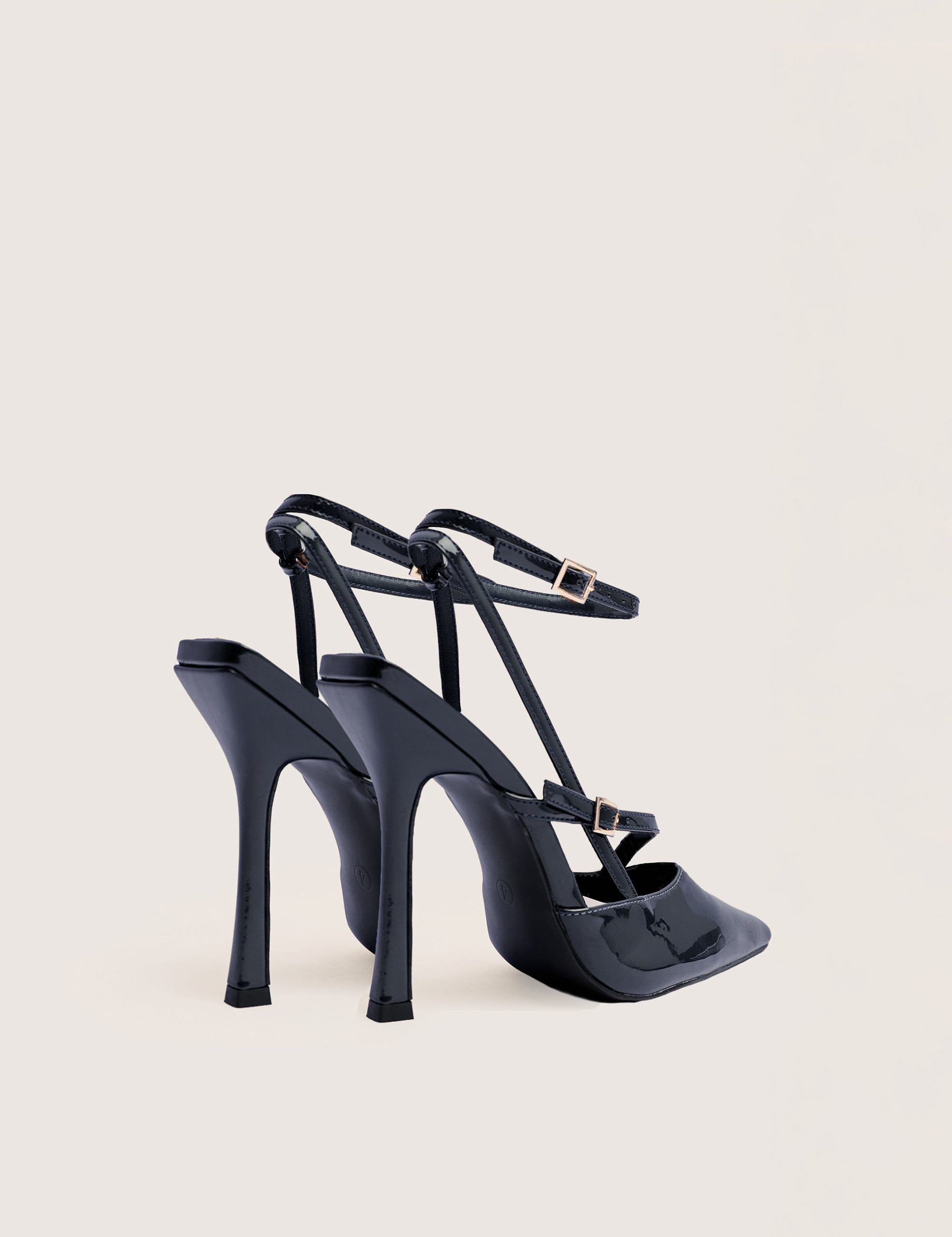 Idol Navy Patent Buckle Strappy Detail Stiletto Court High Heels - Image 5
