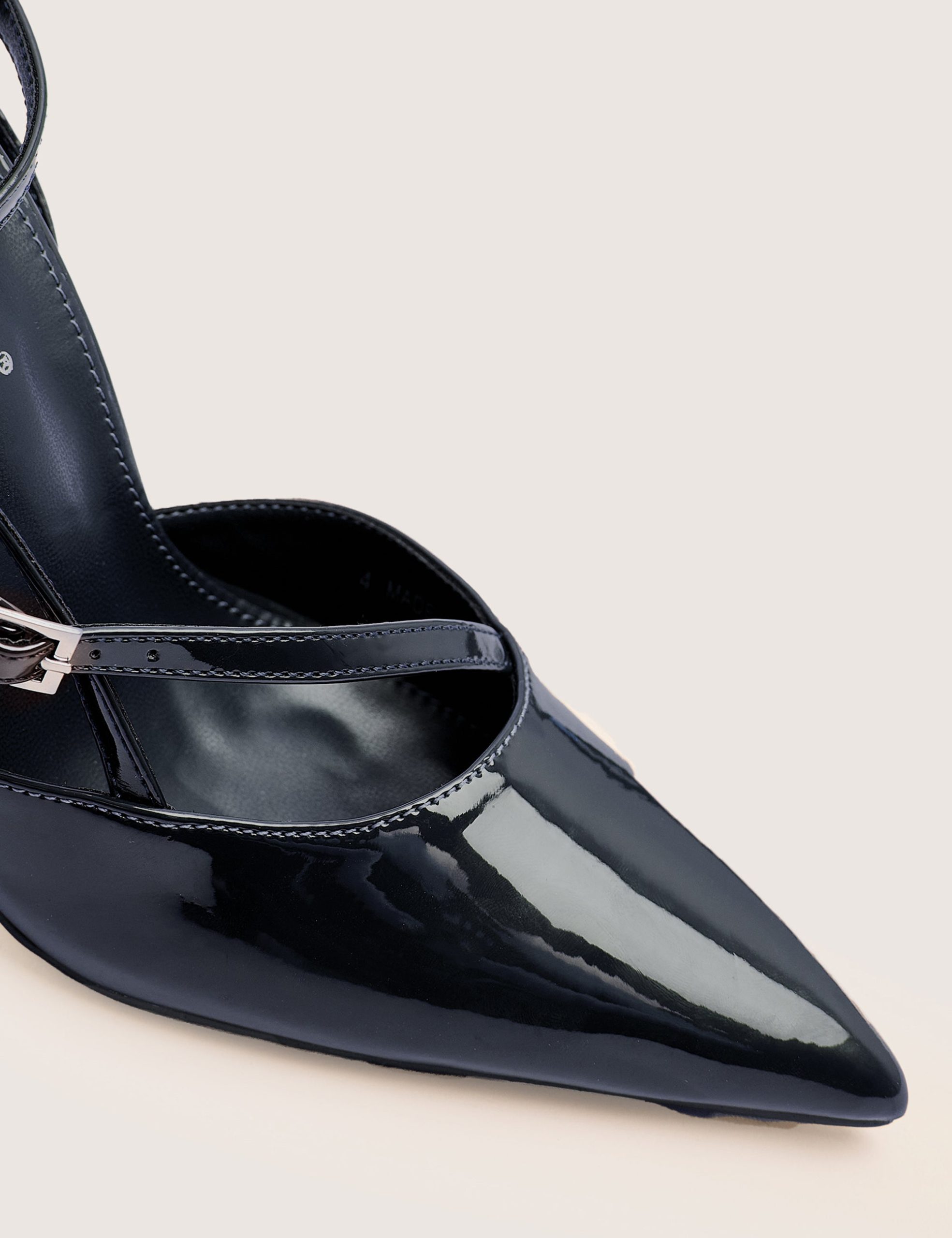 Idol Navy Patent Buckle Strappy Detail Stiletto Court High Heels - Image 4