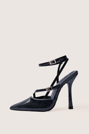 Idol Navy Patent Buckle Strappy Detail Stiletto Court High Heels