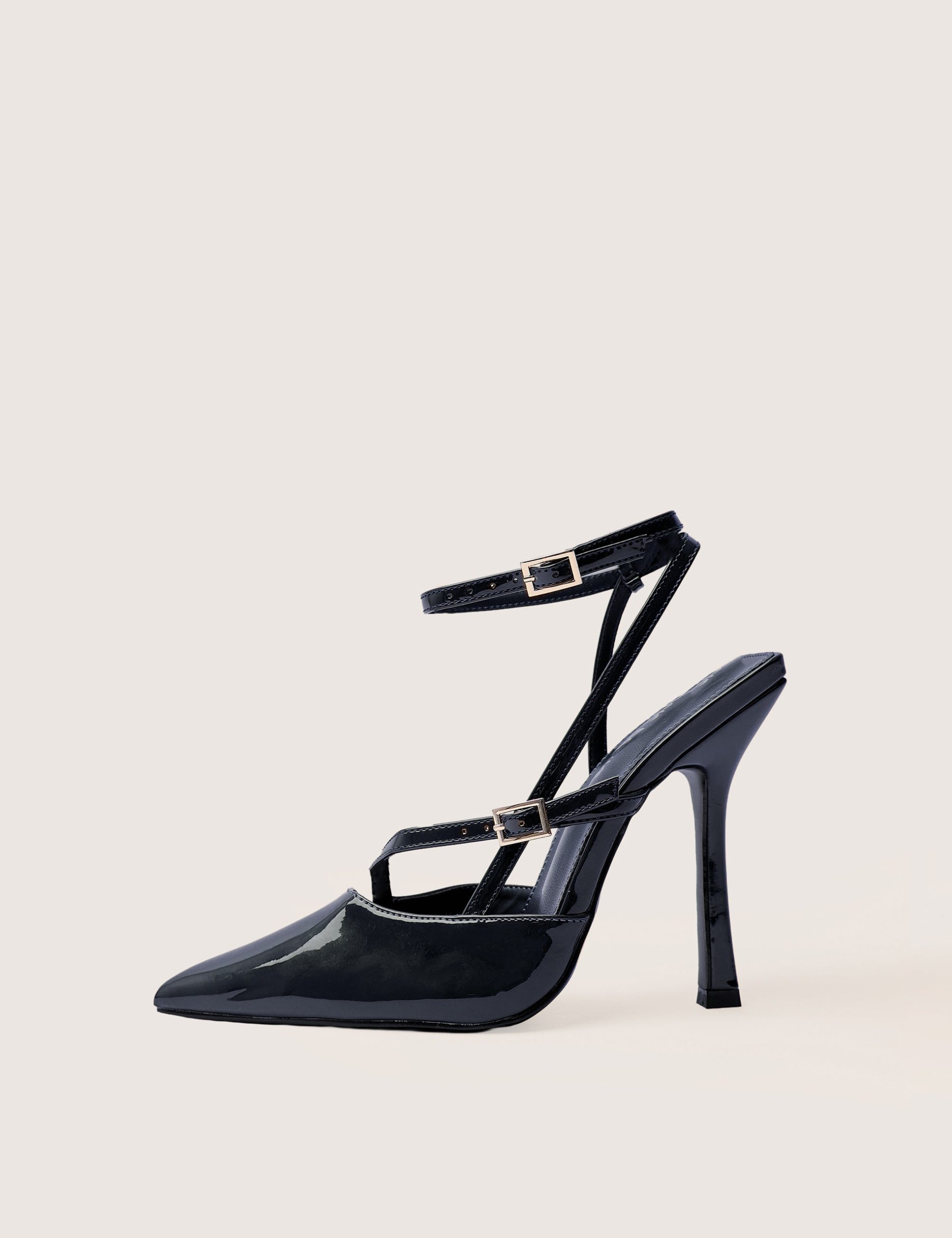 Idol Navy Patent Buckle Strappy Detail Stiletto Court High Heels
