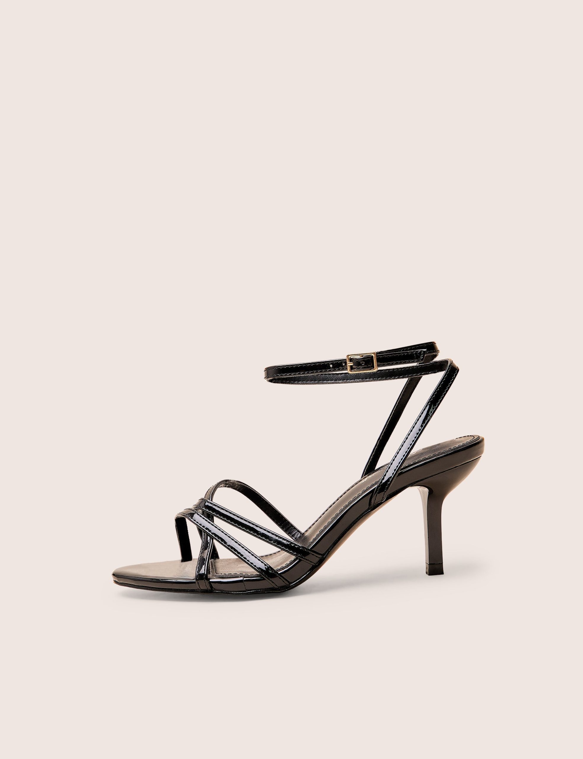 Juliette Black Minimal Strap Detail Kitten Heels