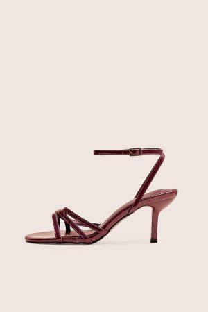 Juliette Burgundy Minimal Strap Detail Kitten Heels