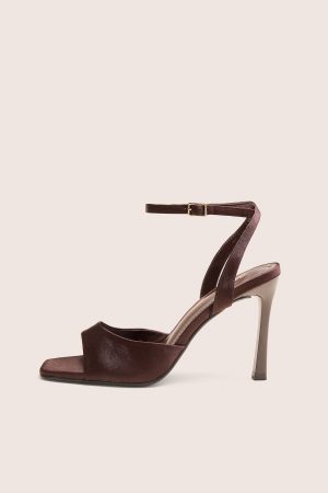 June Brown Ankle Strap Peep Toe Heels