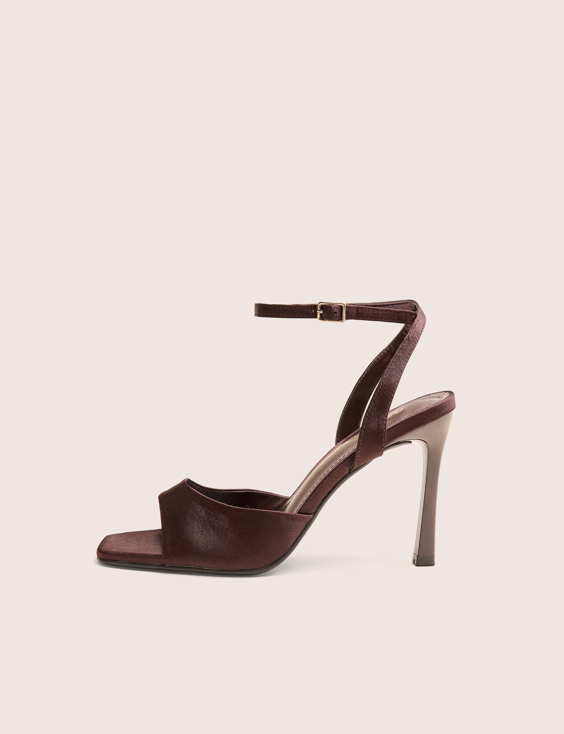 June Brown Ankle Strap Peep Toe Heels