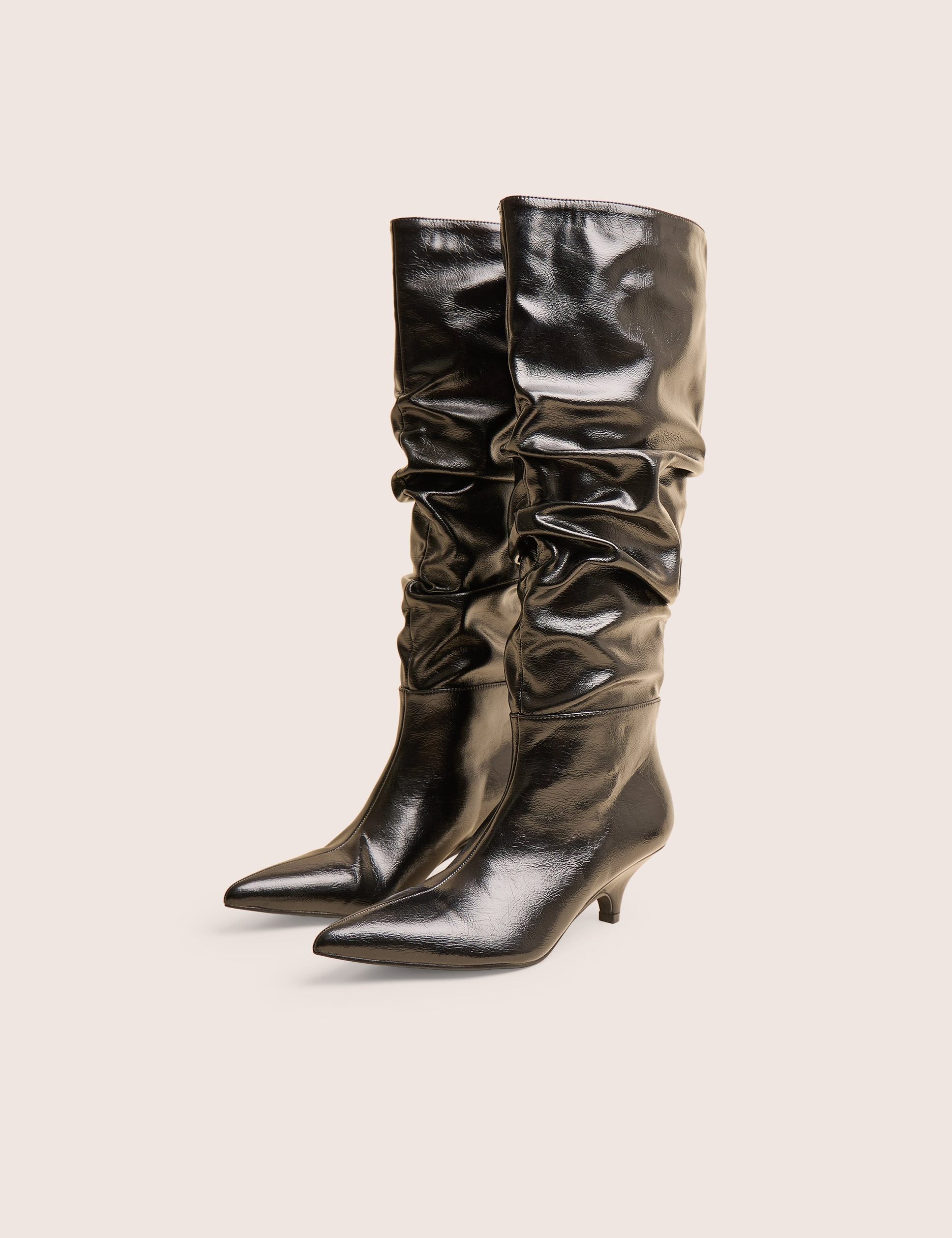 La Dolce Vita Black Ruched Kitten Heel Knee High Boots - Image 4