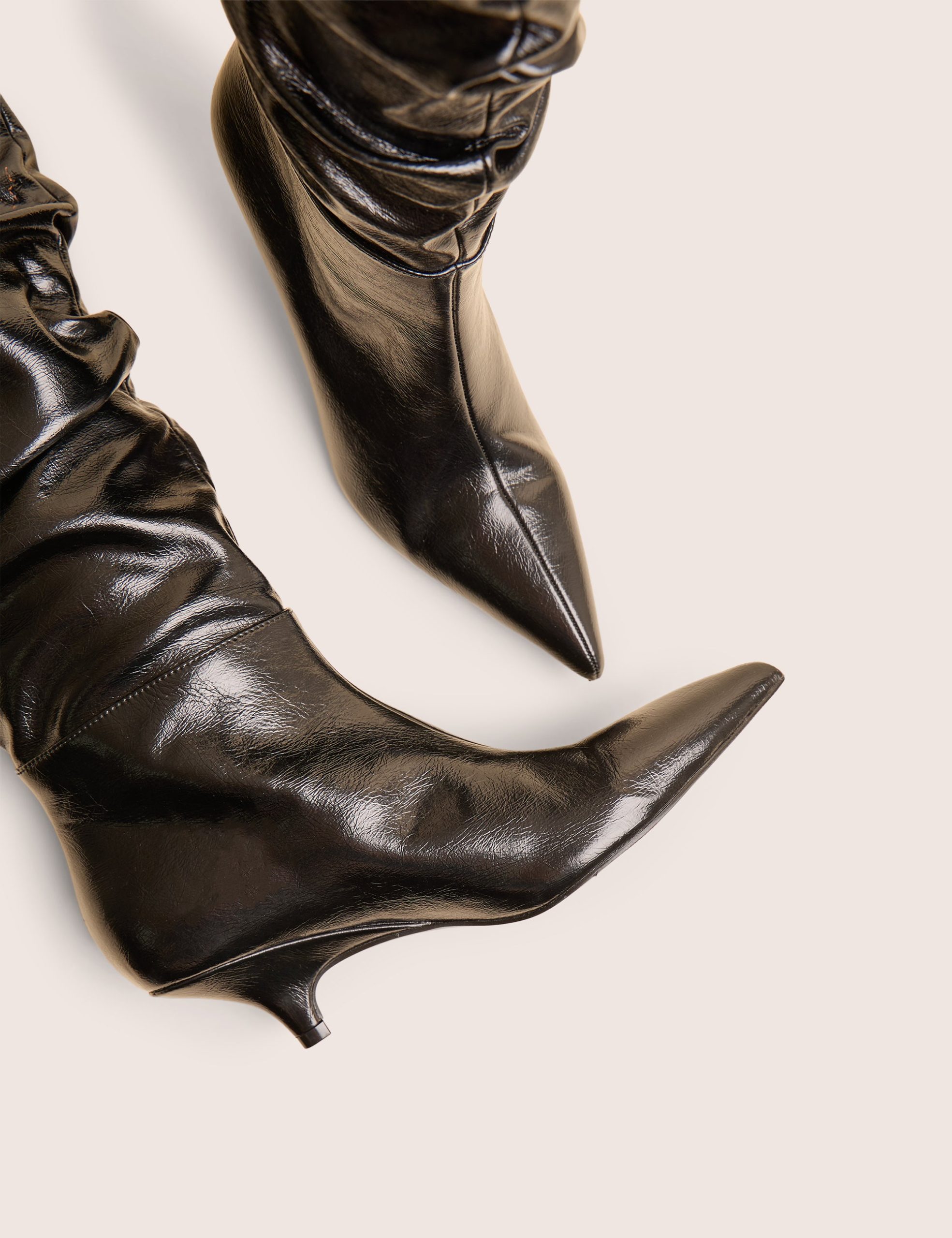 La Dolce Vita Black Ruched Kitten Heel Knee High Boots - Image 6