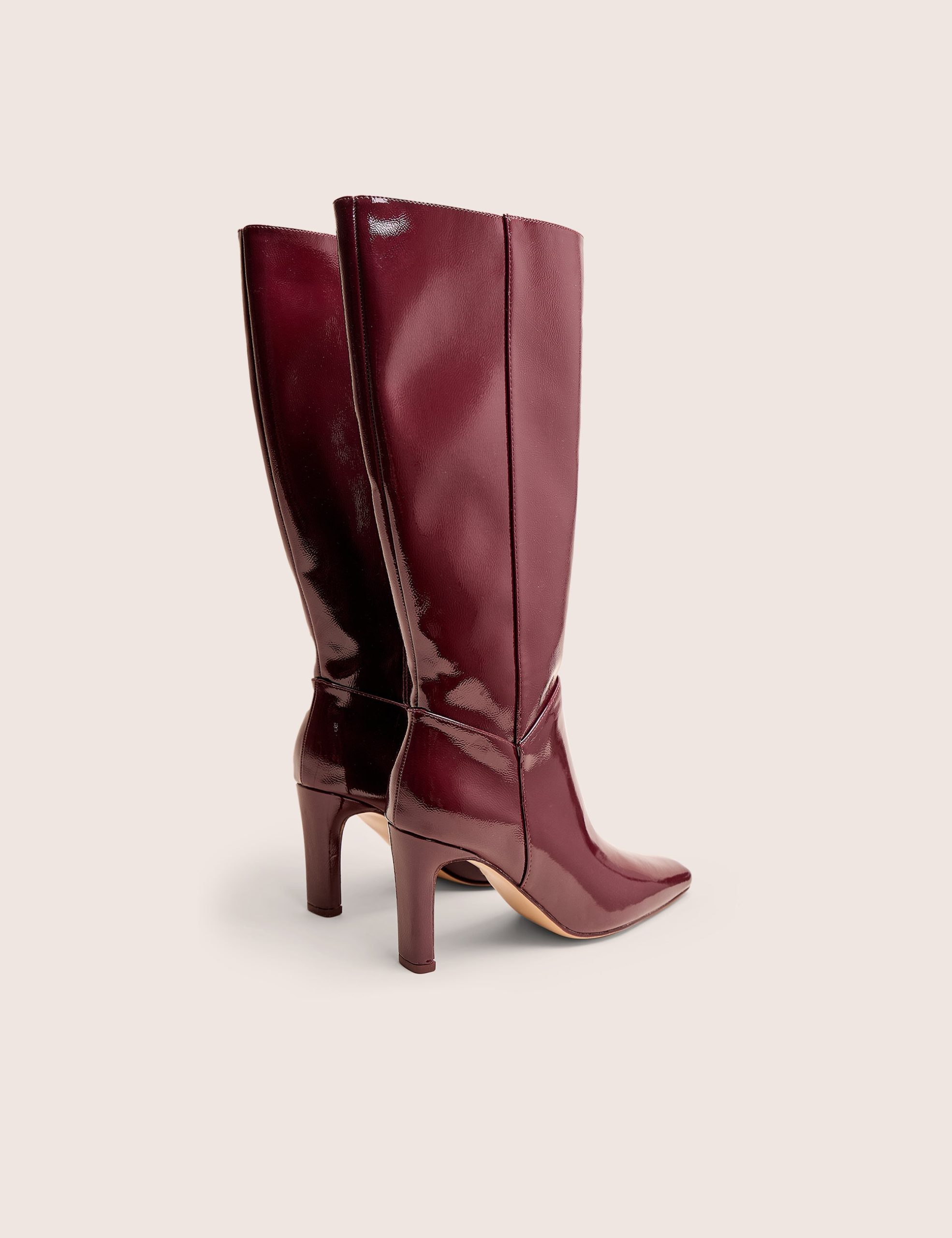Pose Burgundy Hi Shine Zip Up Knee High Slim Block Heeled Boots - Image 3