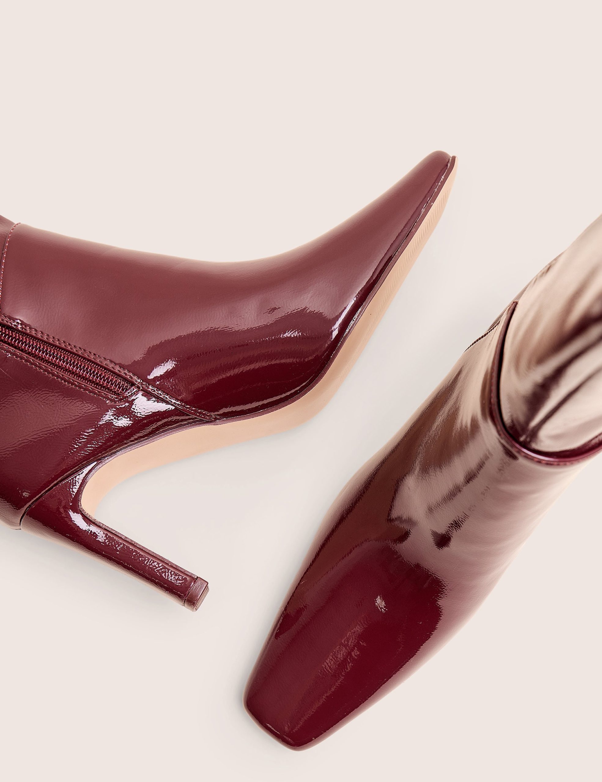 Pose Burgundy Hi Shine Zip Up Knee High Slim Block Heeled Boots - Image 4