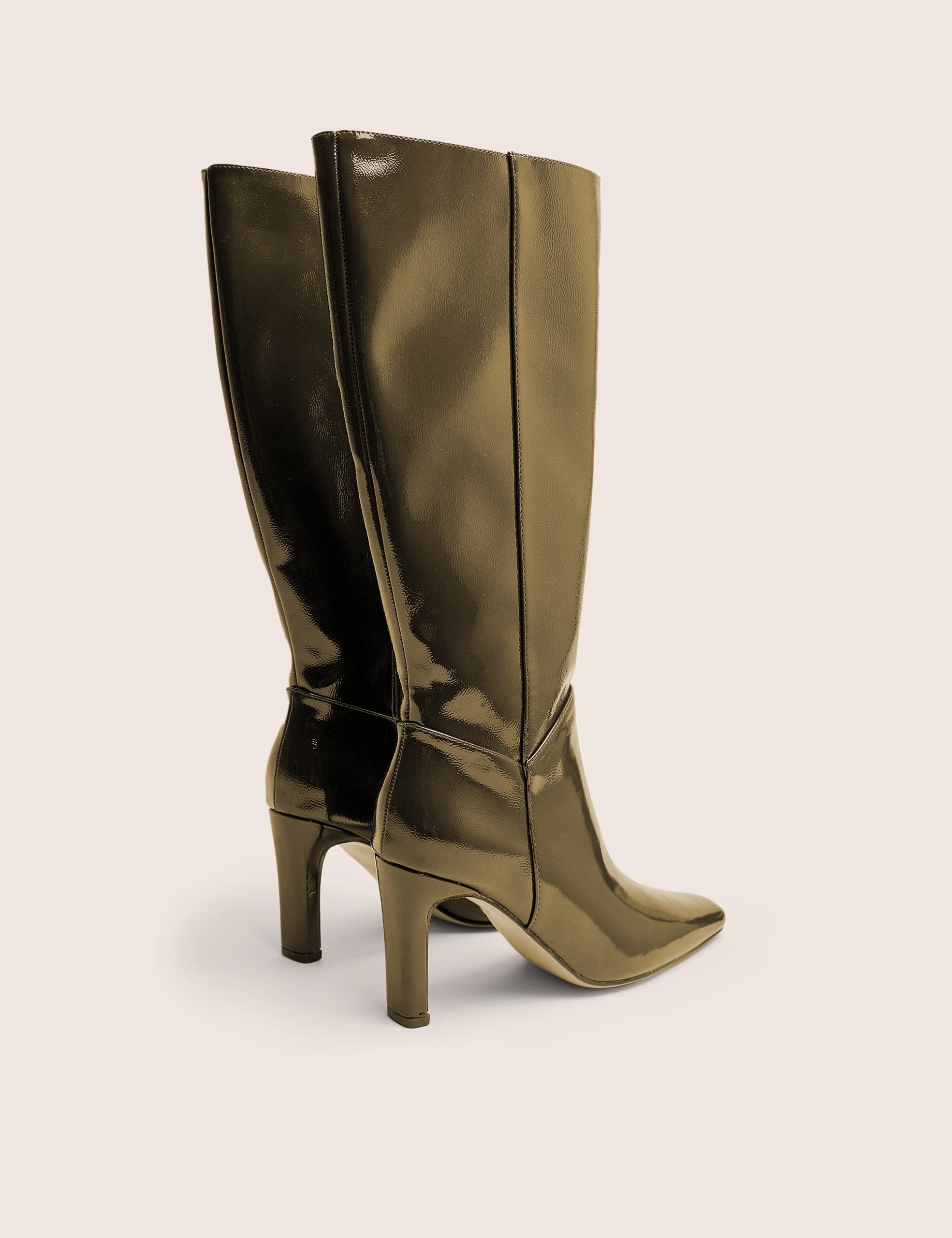 Pose Dark Green Zip Up Knee High Slim Block Heeled Boots - Image 4