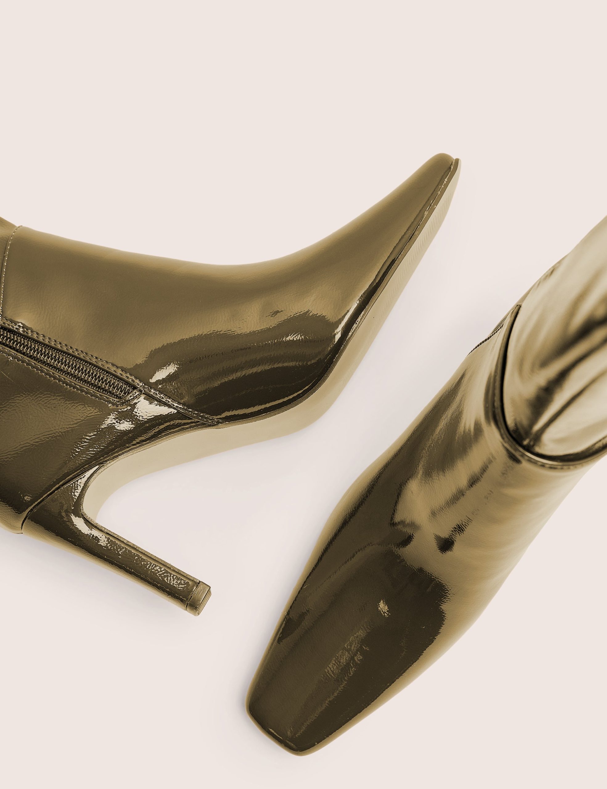 Pose Dark Green Zip Up Knee High Slim Block Heeled Boots - Image 5