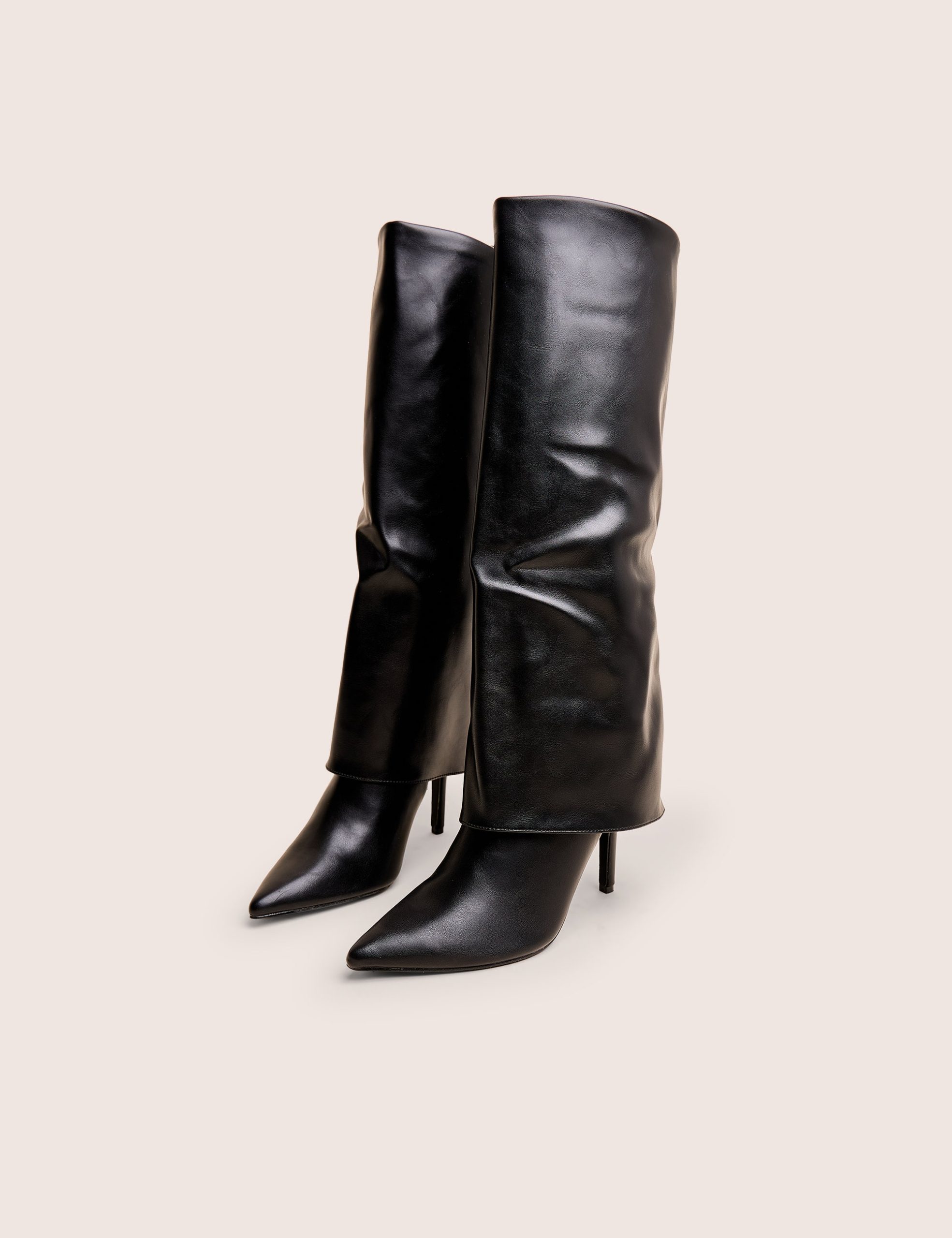 Ralph Black Fold Over Pu Knee High Stiletto Boots - Image 2