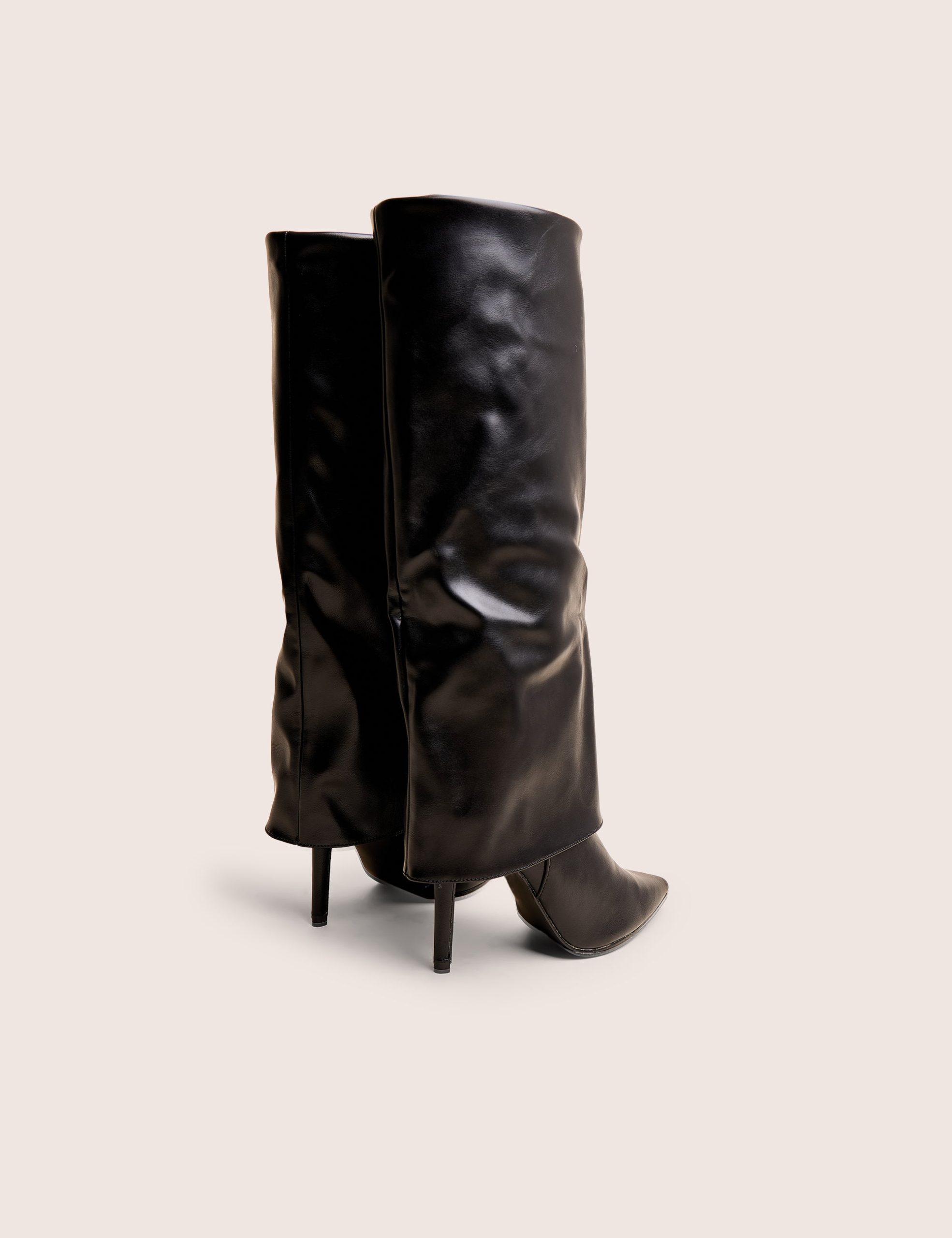 Ralph Black Fold Over Pu Knee High Stiletto Boots - Image 3