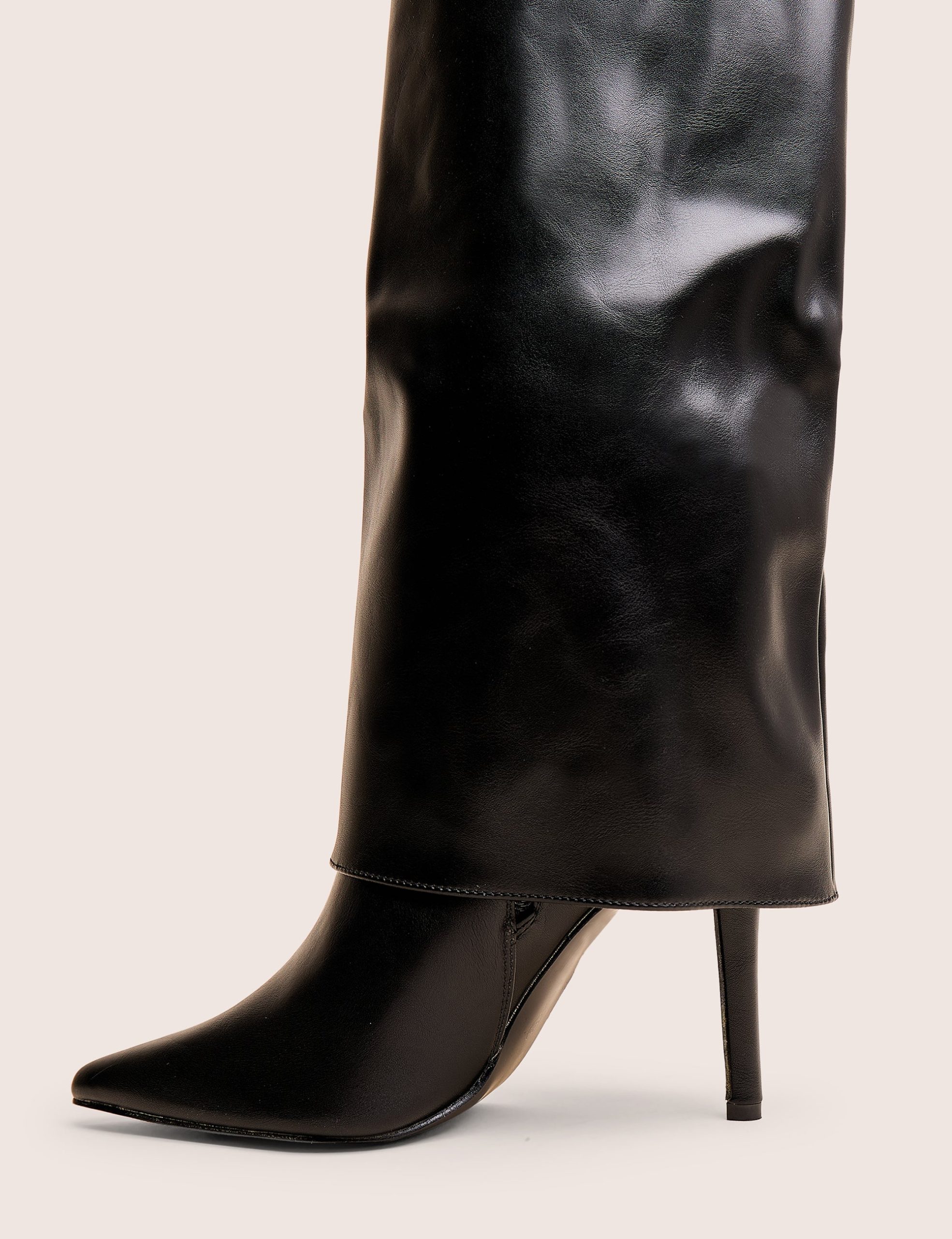 Ralph Black Fold Over Pu Knee High Stiletto Boots - Image 4