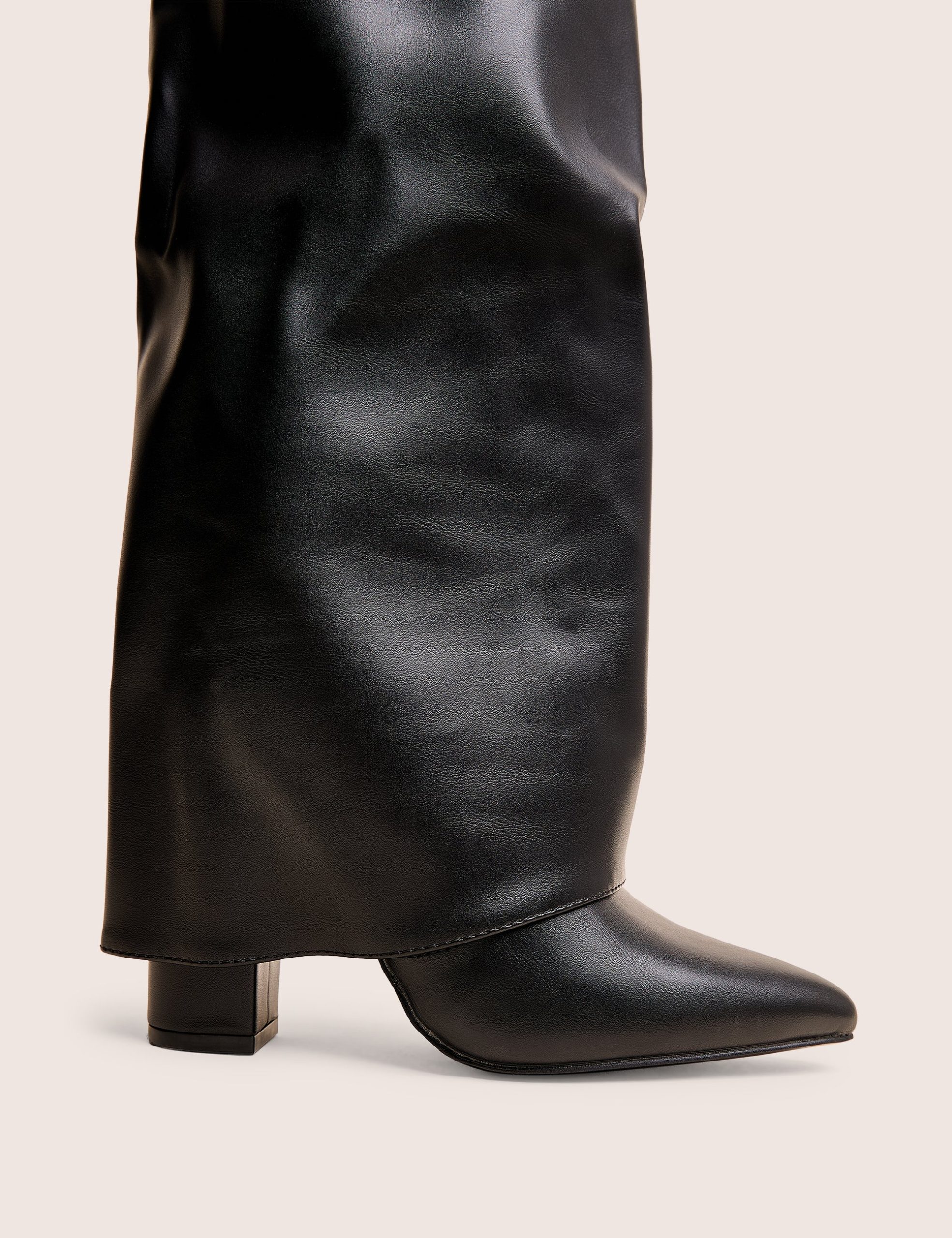 Reese Black Fold Over Pu Knee High Boots - Image 4