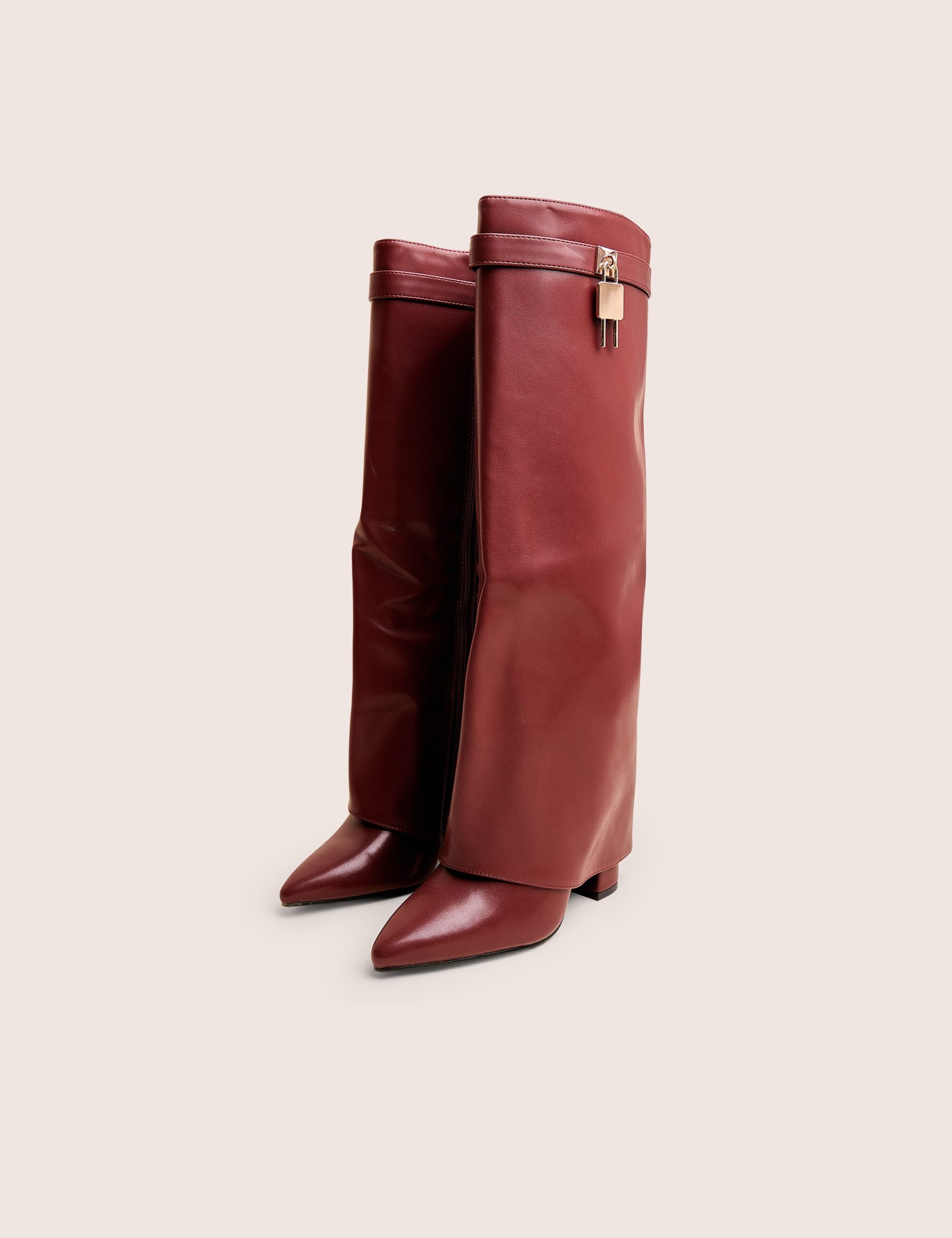 Reese Burgundy Fold Over Pu Knee High Boots - Image 2