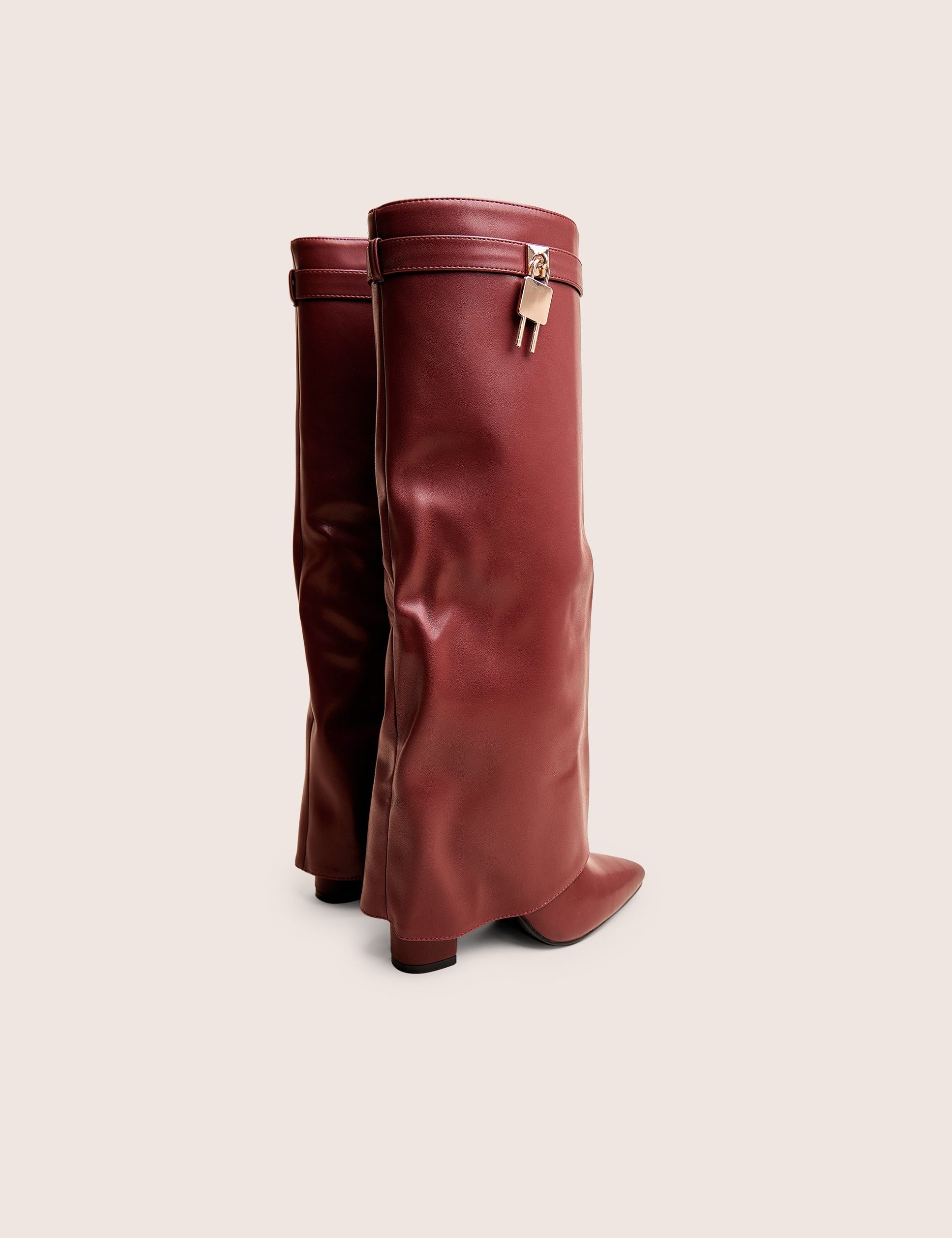 Reese Burgundy Fold Over Pu Knee High Boots - Image 3
