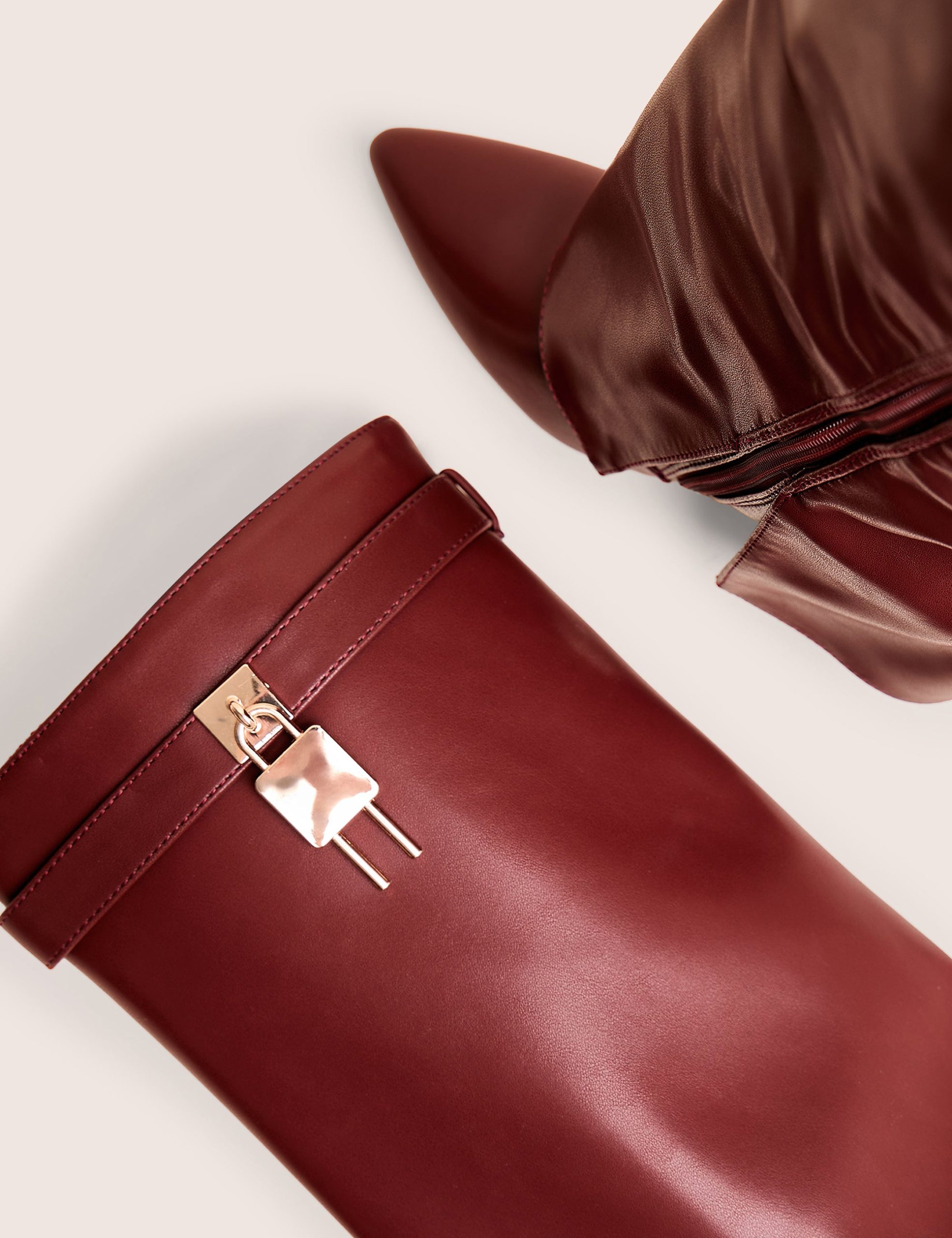 Reese Burgundy Fold Over Pu Knee High Boots - Image 4