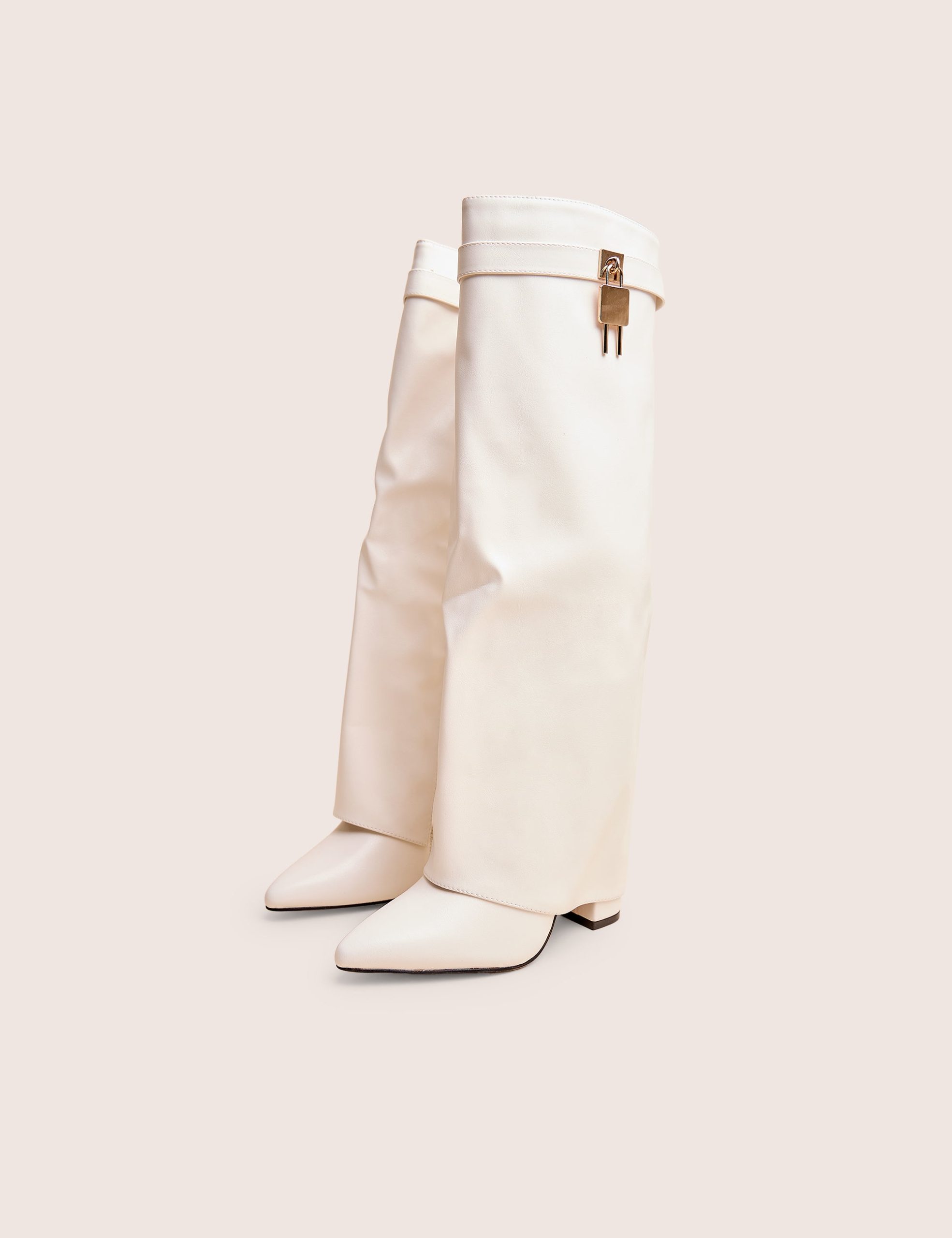 Reese White Fold Over Pu Knee High Boots - Image 2