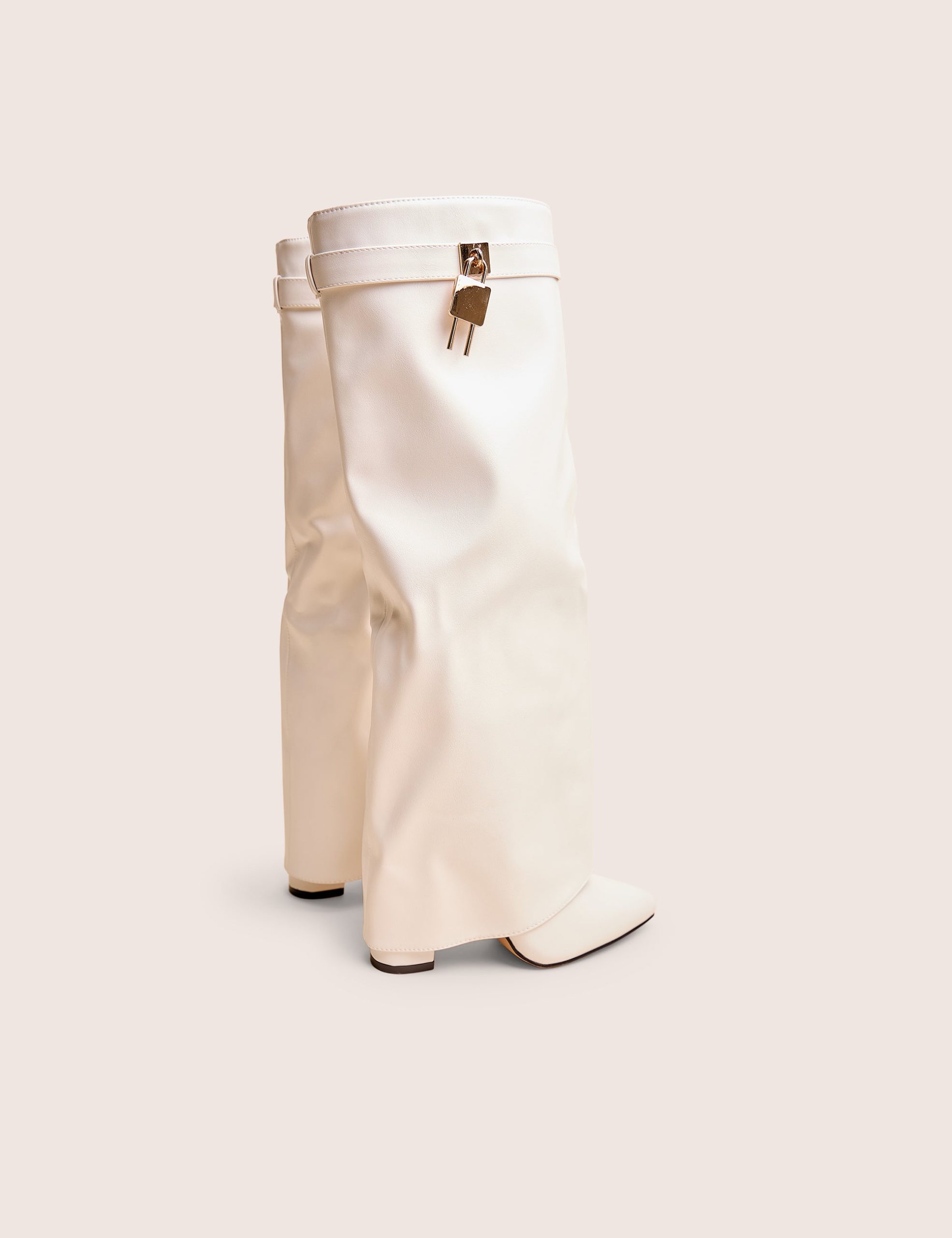 Reese White Fold Over Pu Knee High Boots - Image 3