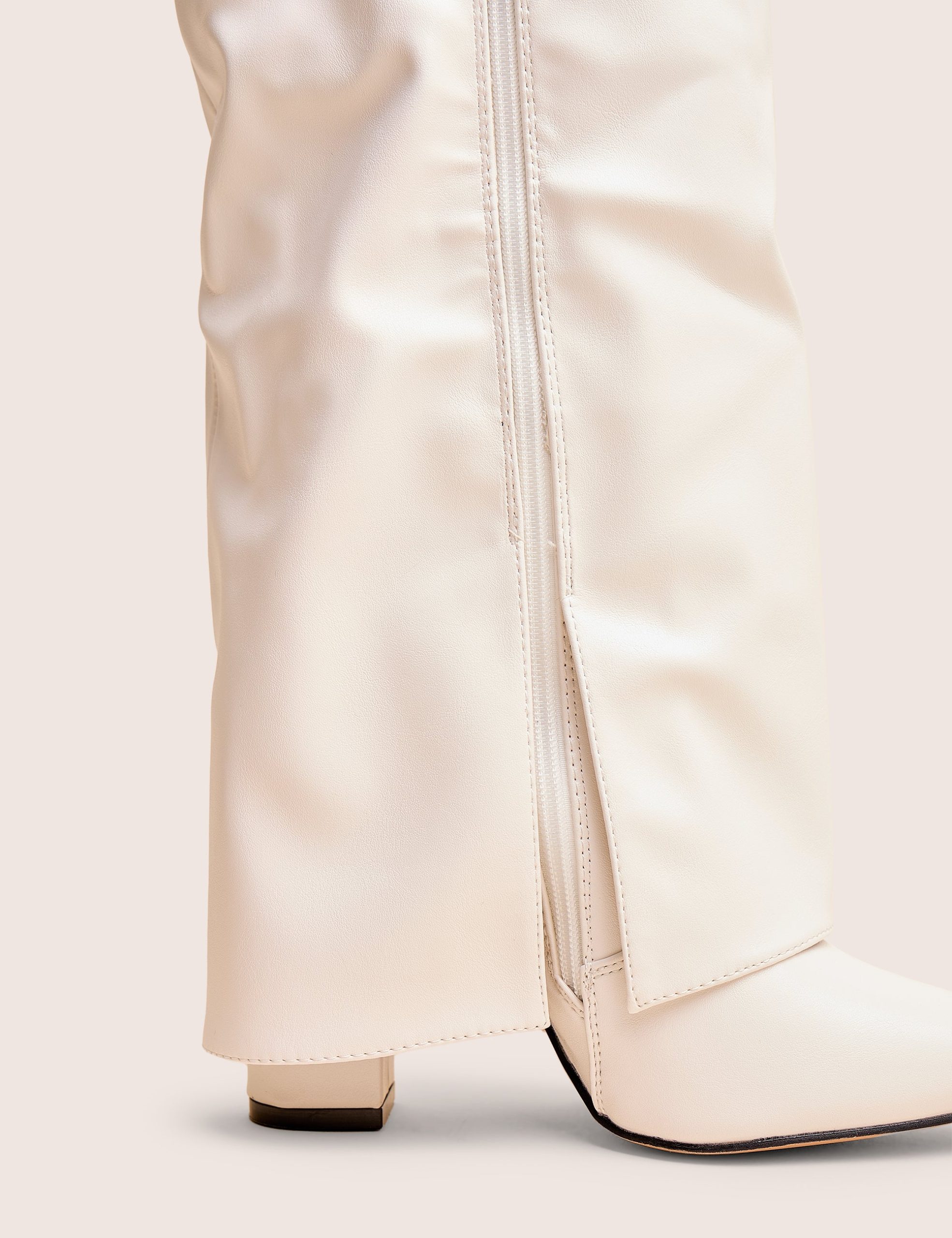Reese White Fold Over Pu Knee High Boots - Image 4